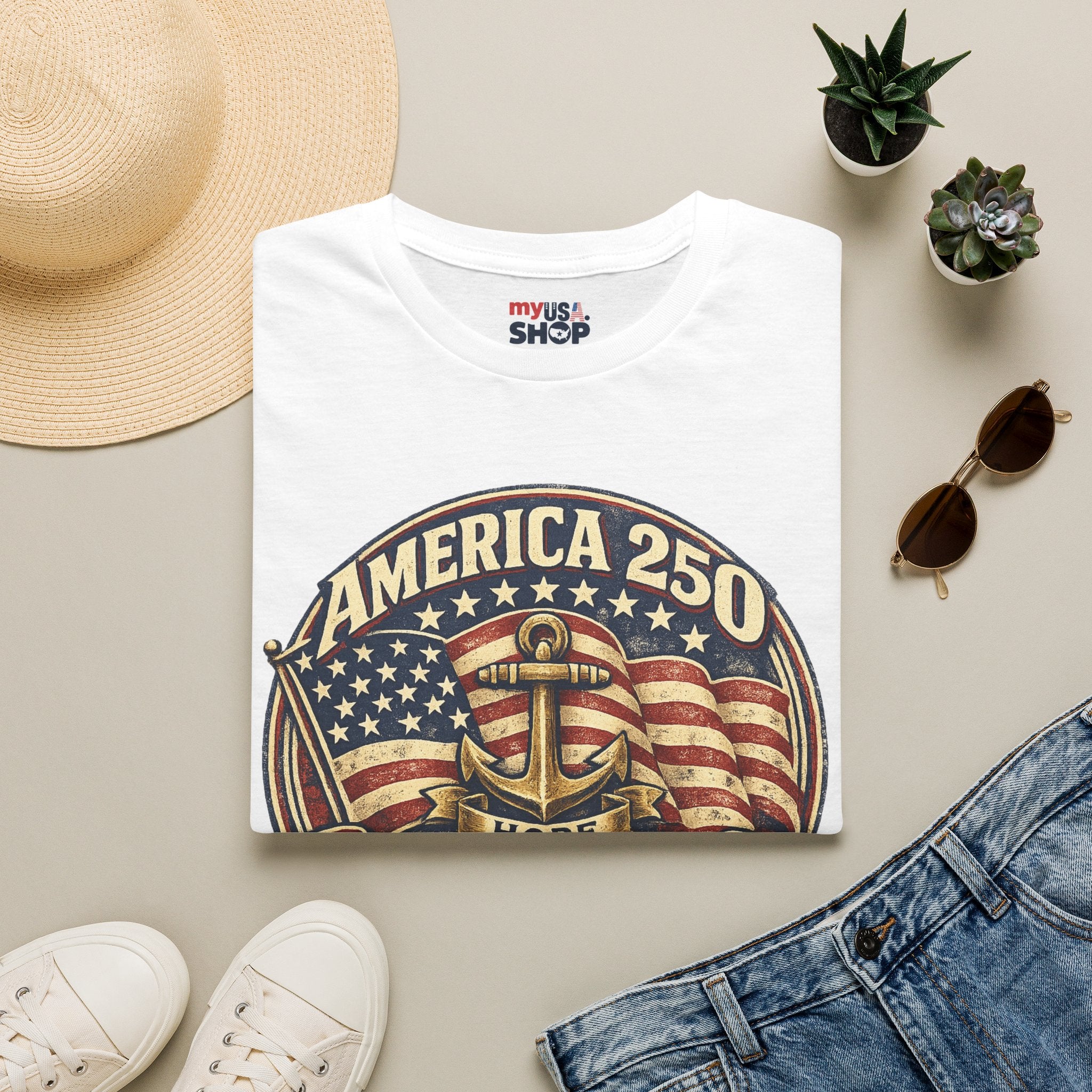 America 250 Rhode Island Shirt — Hope Anchor Patriotic Graphic Tee