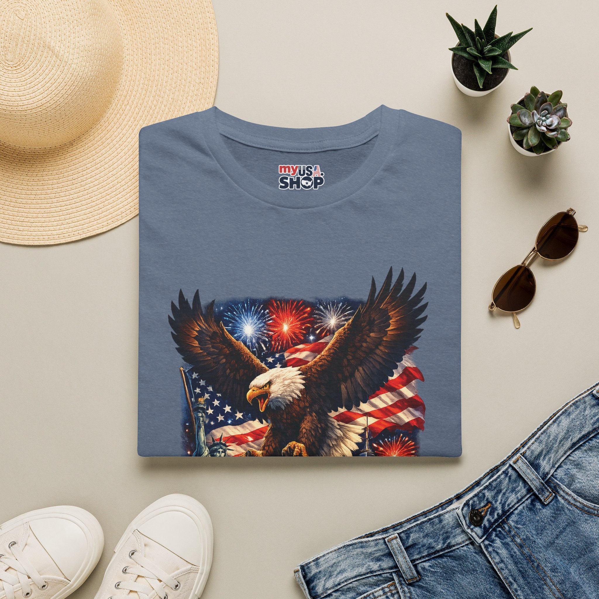 America 250 Patriotic Eagle T-Shirt — New York Fireworks Design