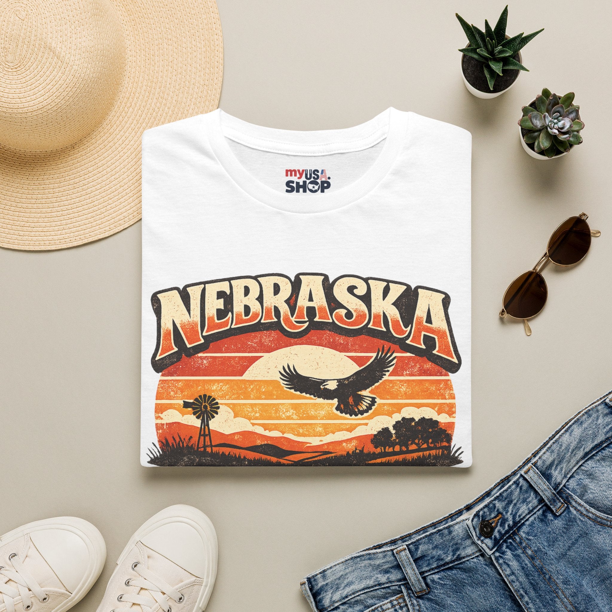 Nebraska America 250 Retro Sunset T-Shirt