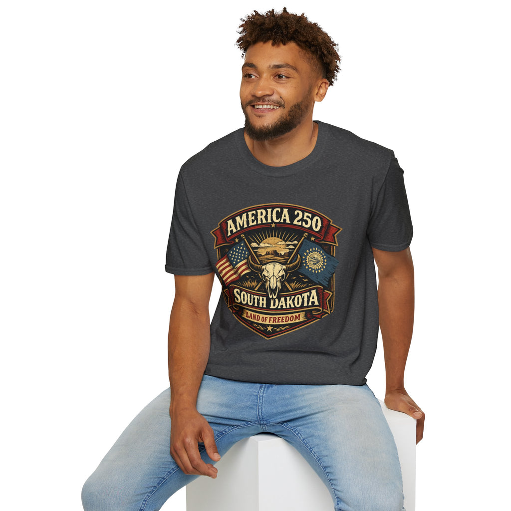 America 250 South Dakota T-Shirt — Western Skull Heritage Graphic Tee