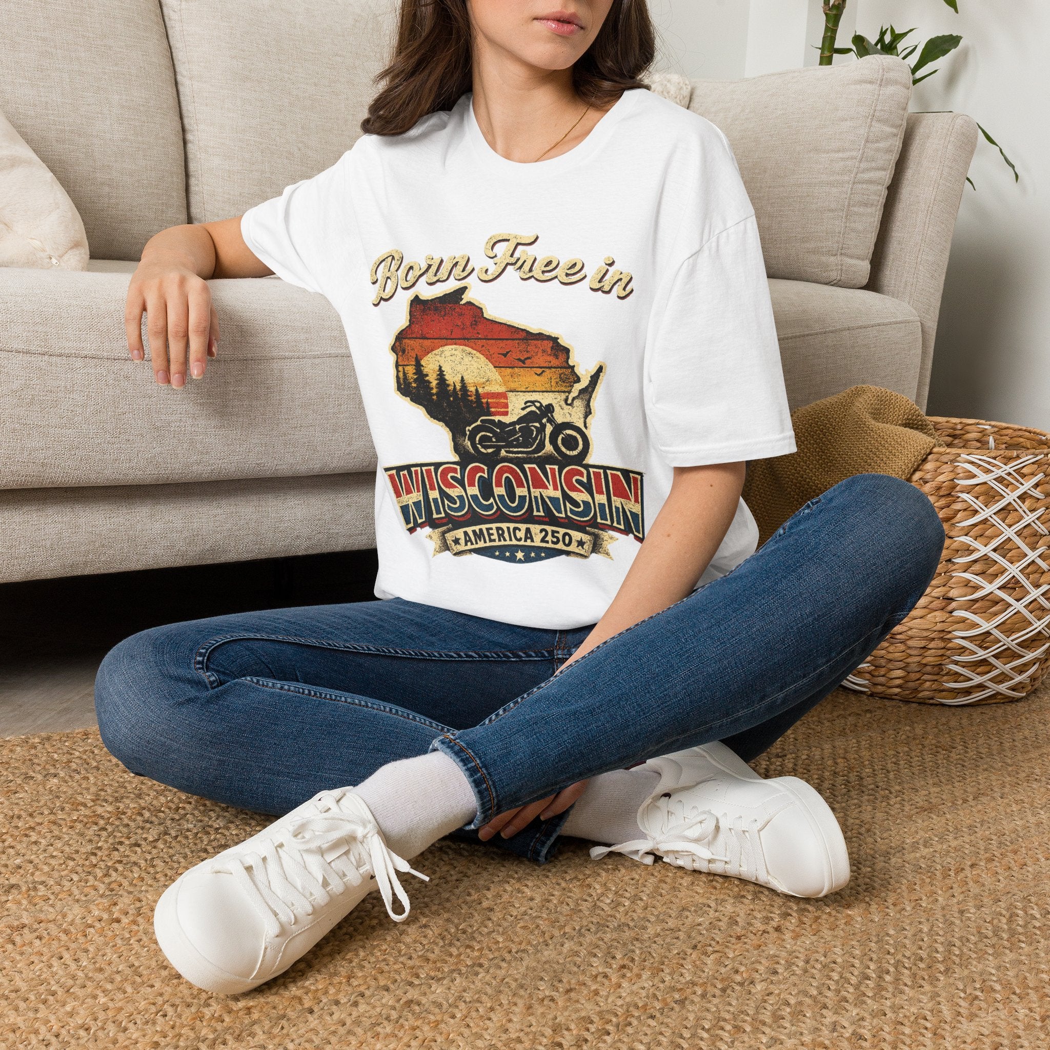 Wisconsin Vintage "Born Free in" T-Shirt - America 250 Tee