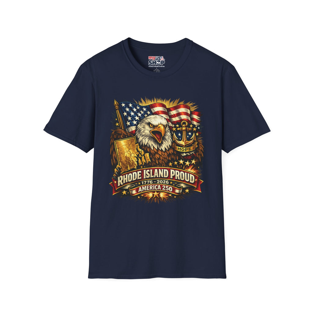 Rhode Island Proud America 250 T-Shirt — Patriotic Eagle Graphic Tee