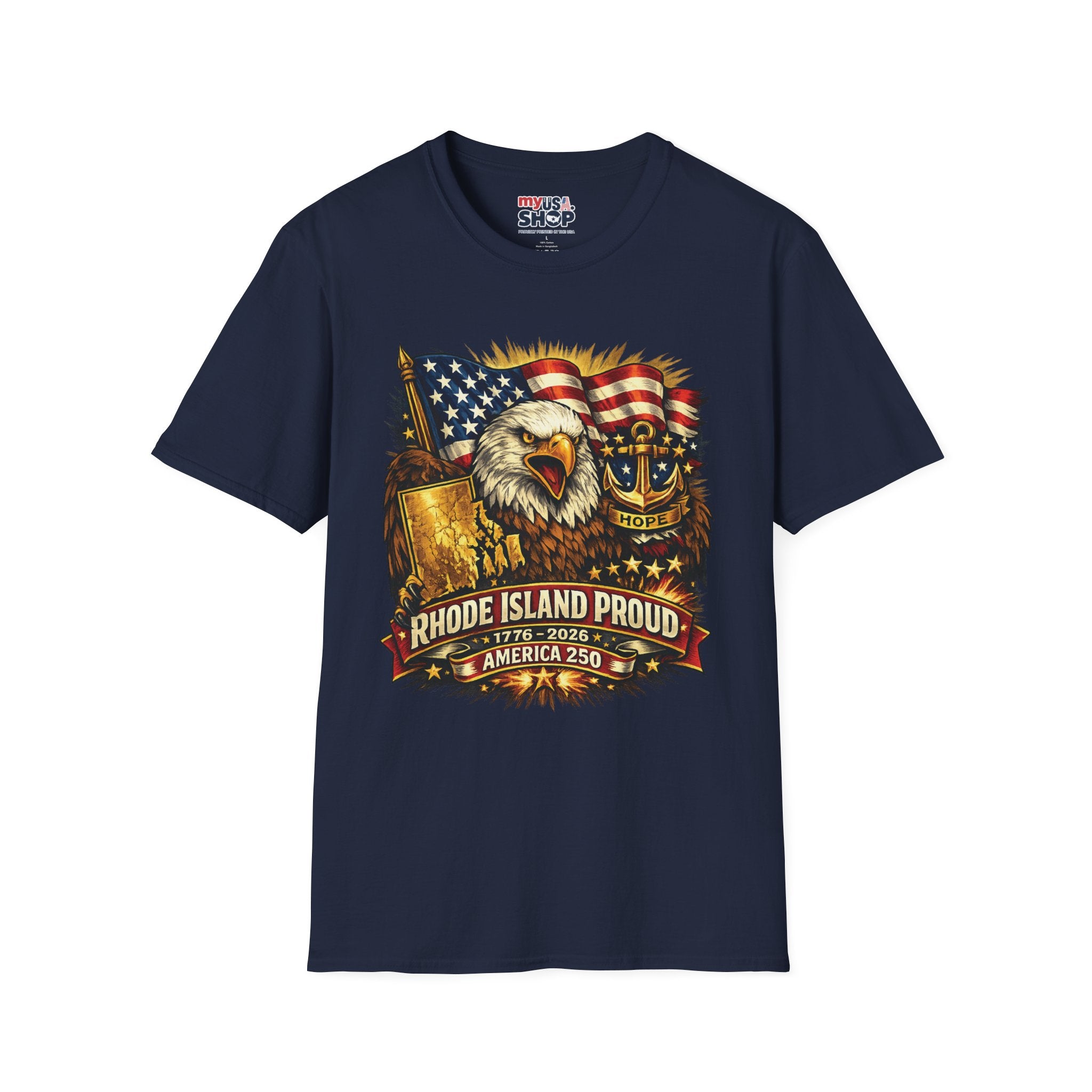 Rhode Island Proud America 250 T-Shirt — Patriotic Eagle Graphic Tee