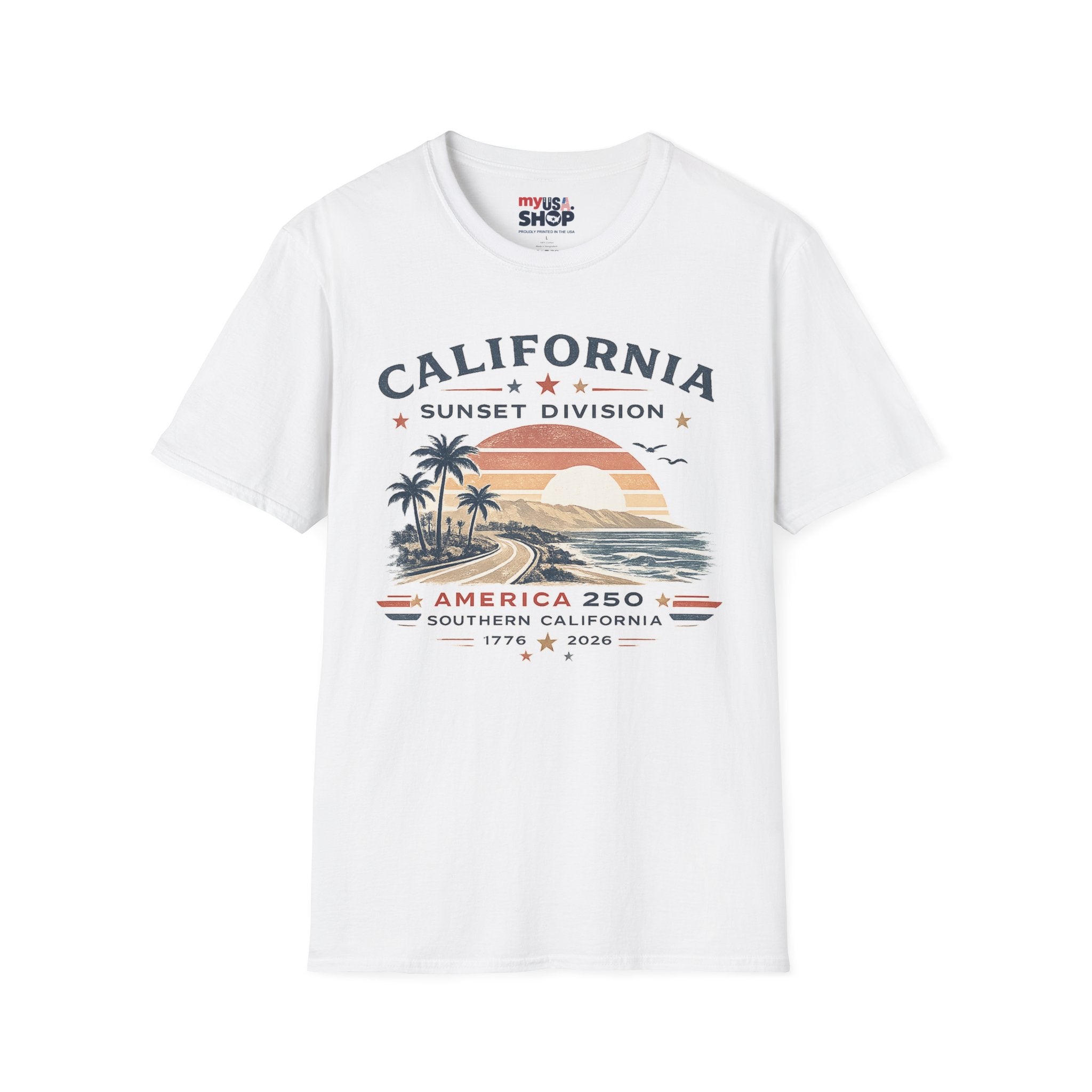 America 250 California Sunset Division T-Shirt — Vintage Palm Beach Sunset Tee
