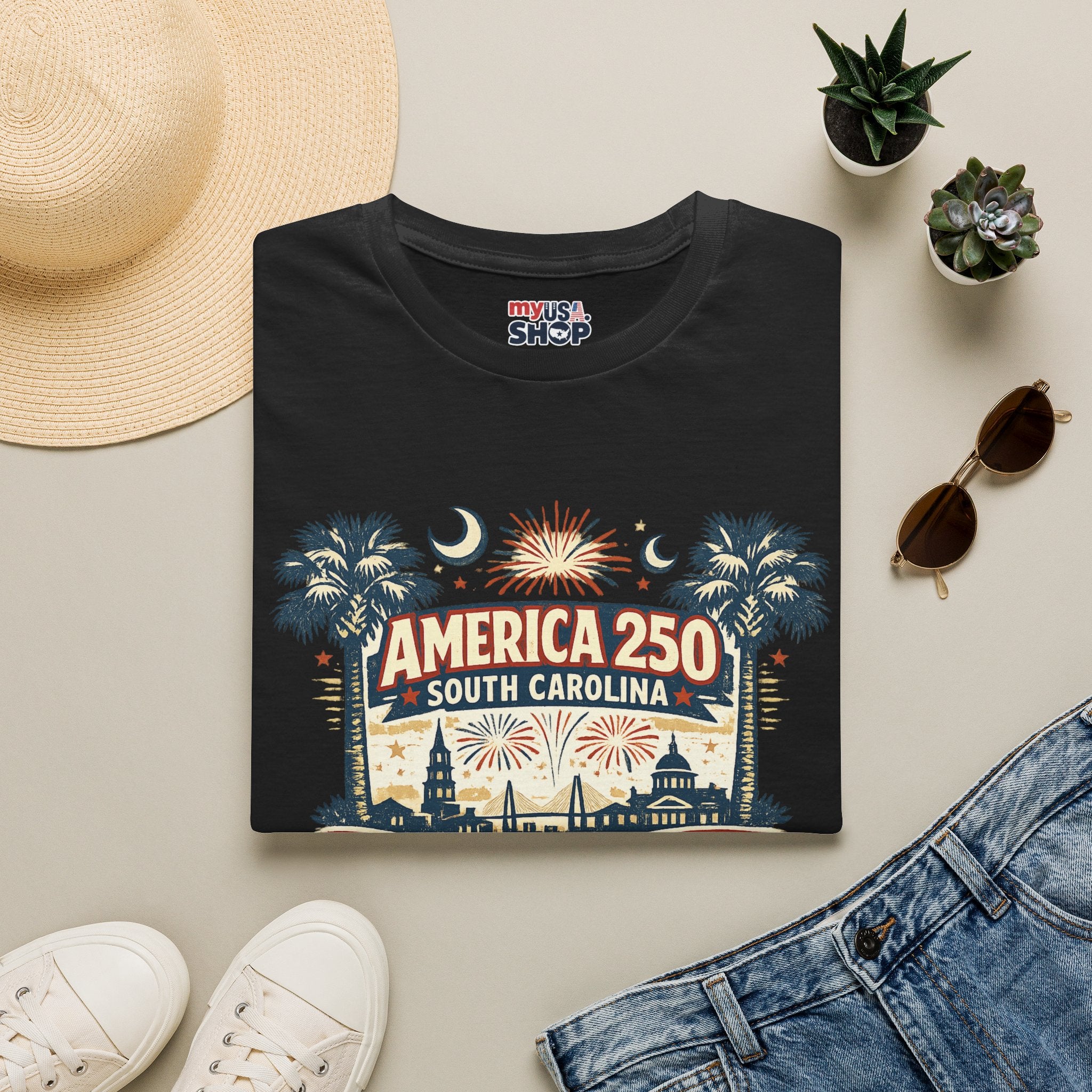 America 250 South Carolina T-Shirt — Palmetto Fireworks Celebration Tee