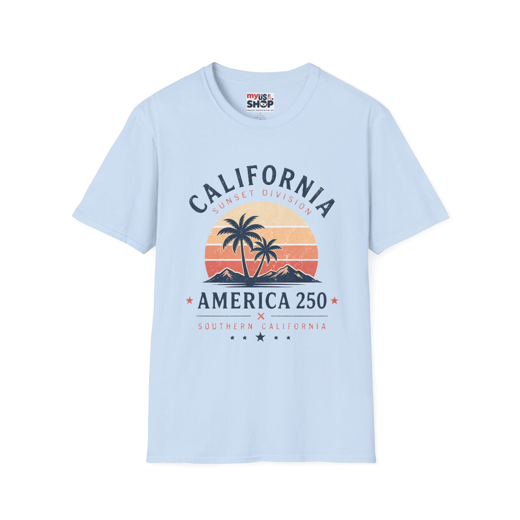 America 250 California Sunset T-Shirt — Palm Tree Retro Beach Tee
