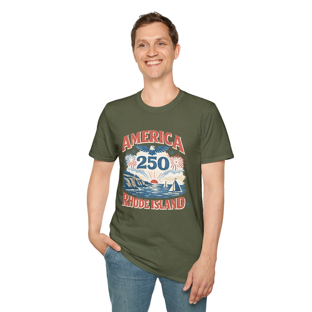America 250 Rhode Island Shirt — Coastal Fireworks Patriotic Tee