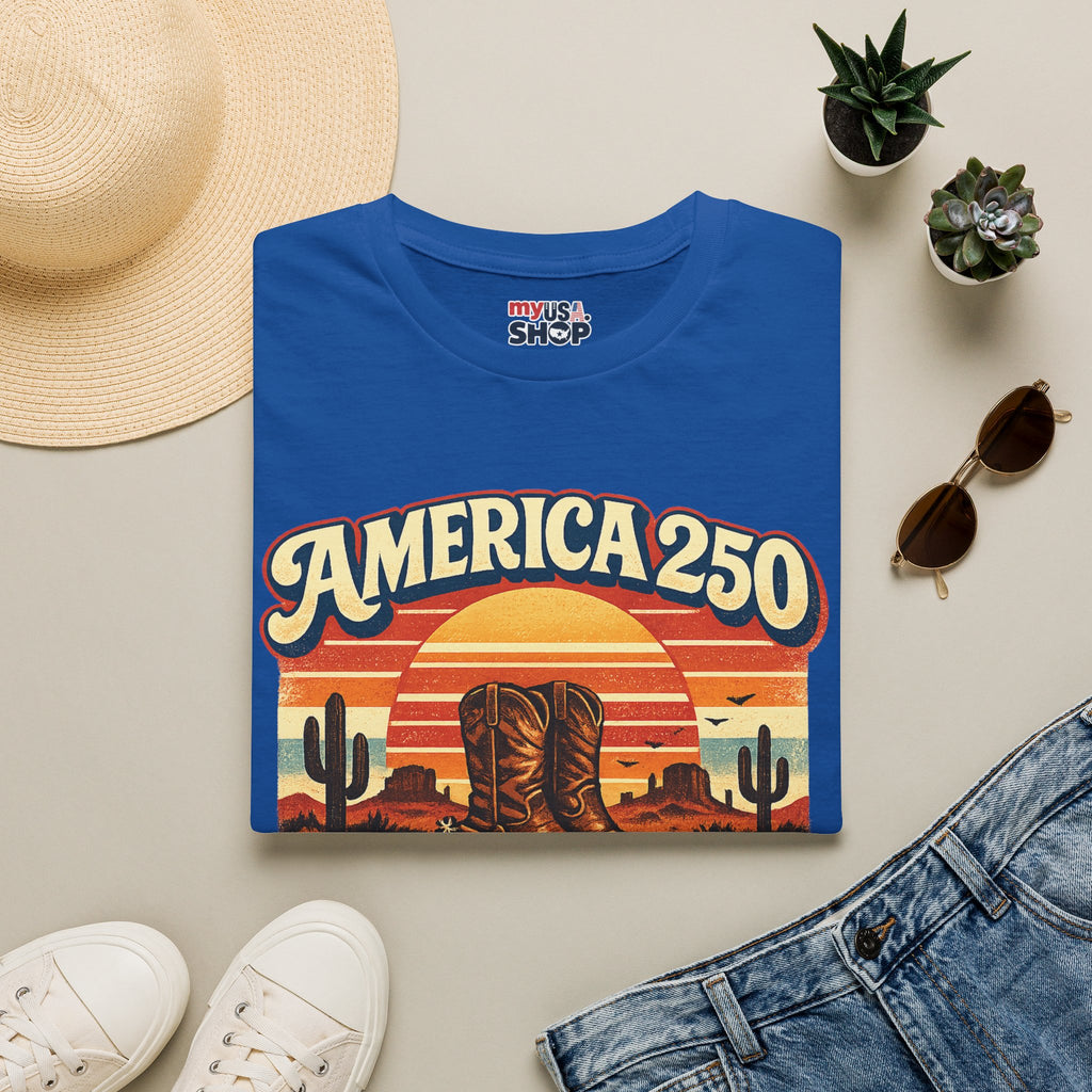 America 250 Texas T-Shirt — Retro Desert Cowboy Graphic Tee