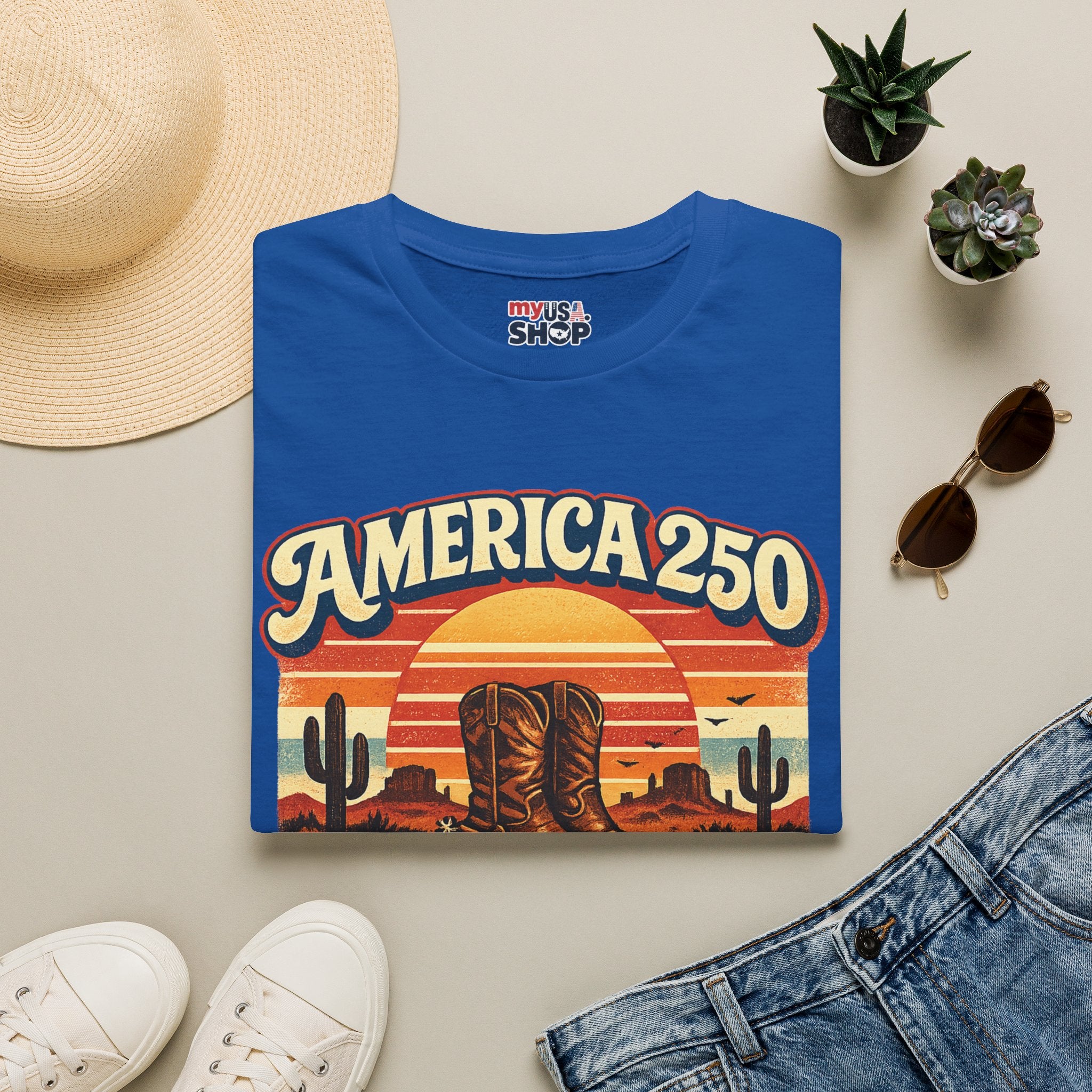 America 250 Texas T-Shirt — Retro Desert Cowboy Graphic Tee