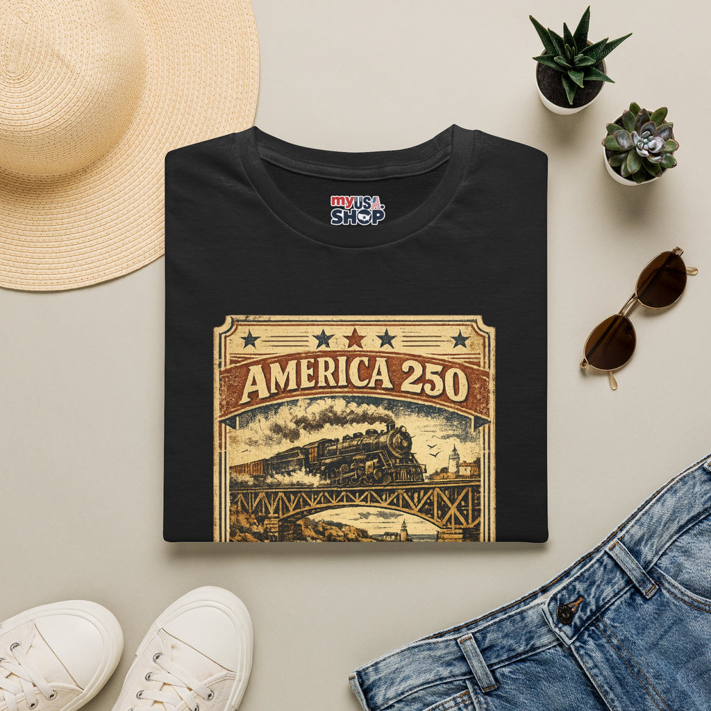 America 250 Rhode Island Train Heritage T-Shirt — Vintage Railroad Graphic Tee