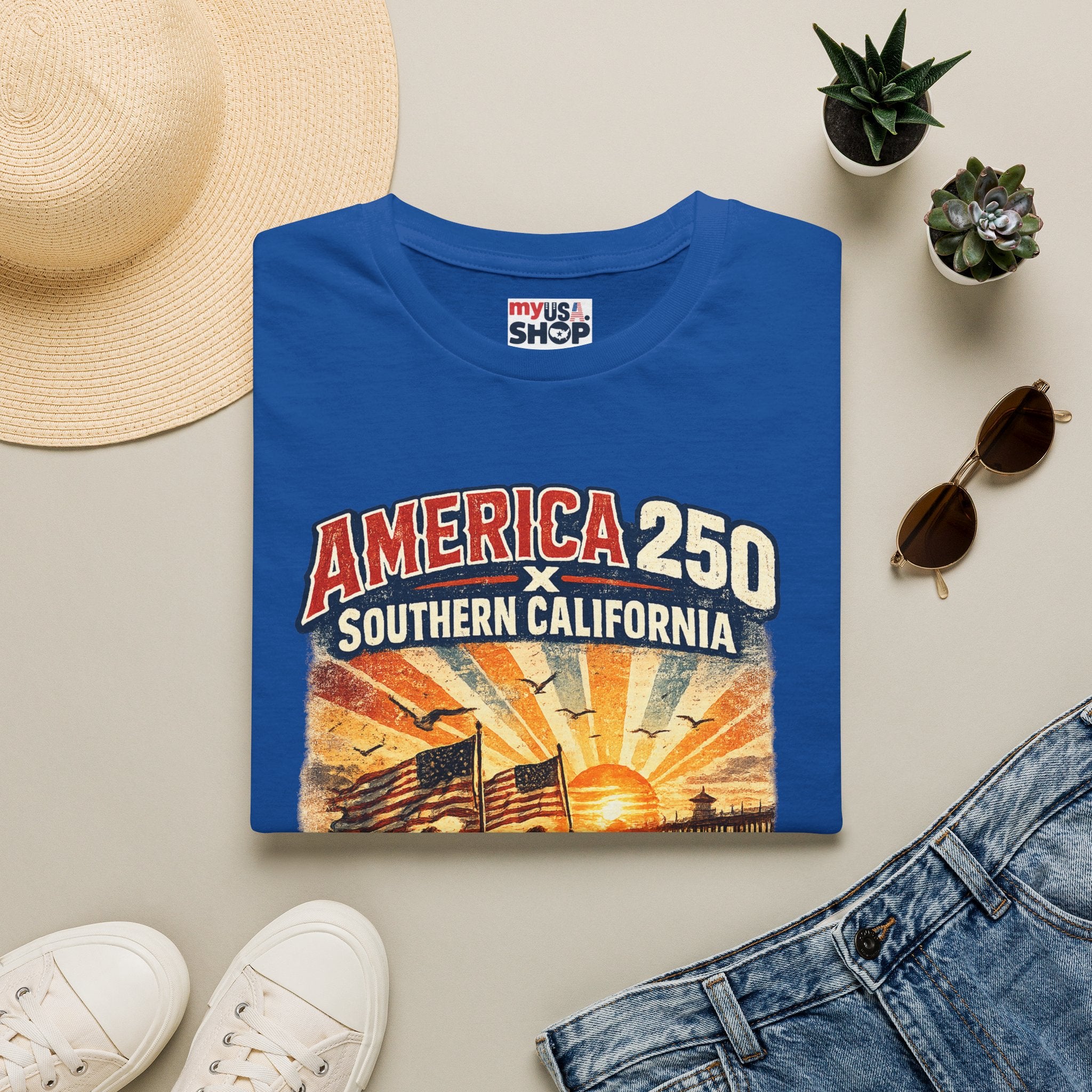 America 250 Southern California Huntington Beach Vintage Tee