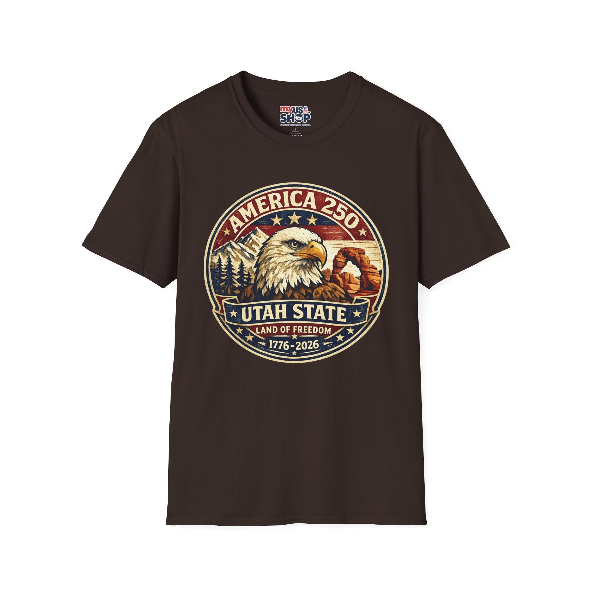 America 250 Utah State Tee — Land of Freedom Eagle Graphic Shirt