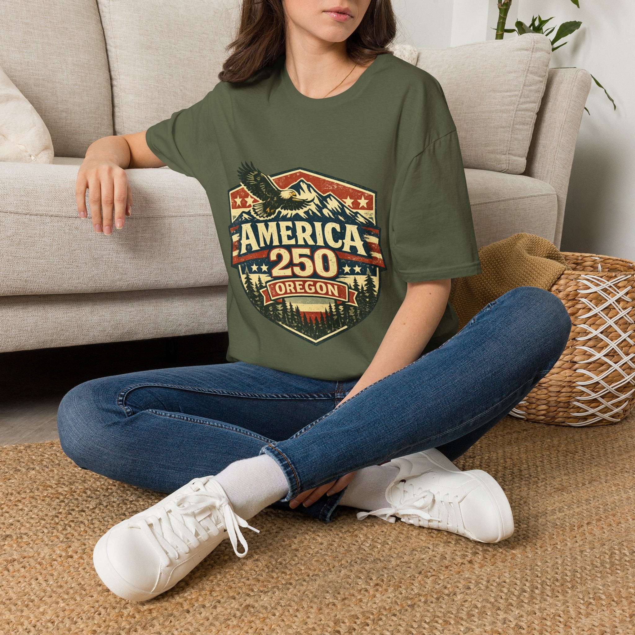 America 250 Shirt —Oregon  Mountain Eagle Wilderness Badge Tee