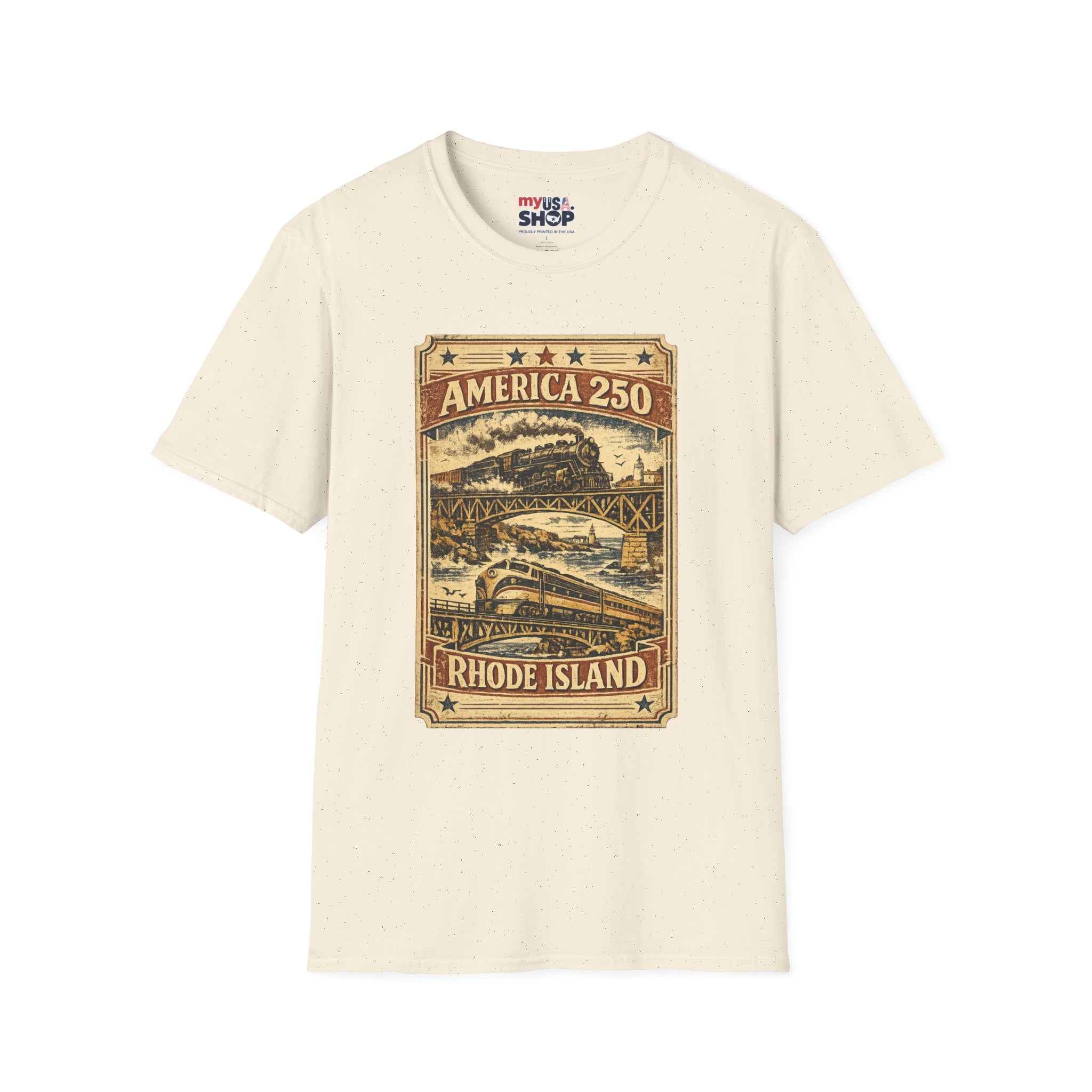 America 250 Rhode Island Train Heritage T-Shirt — Vintage Railroad Graphic Tee