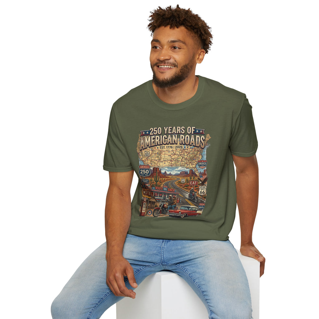 250 Years of American Roads T‑Shirt — Vintage USA Roadmap & Route 66 Travel Tee America 250 Pop Culture