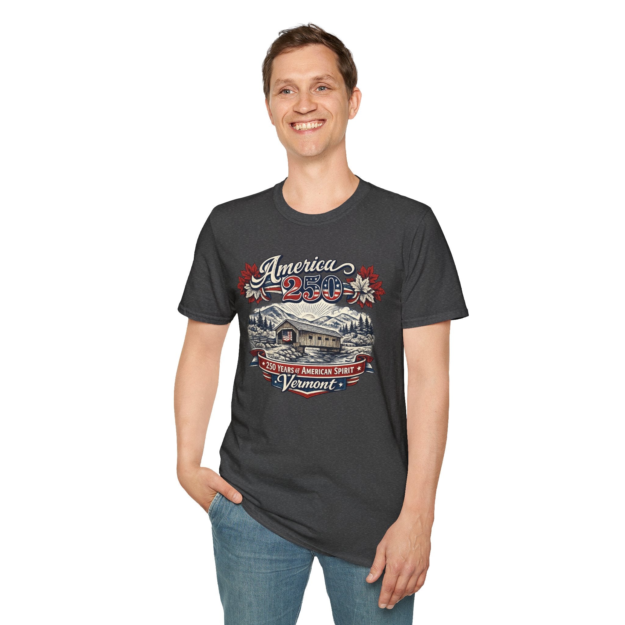 America 250 Vintage T-Shirt — Vermont Patriotic Vermont Mountains Tee