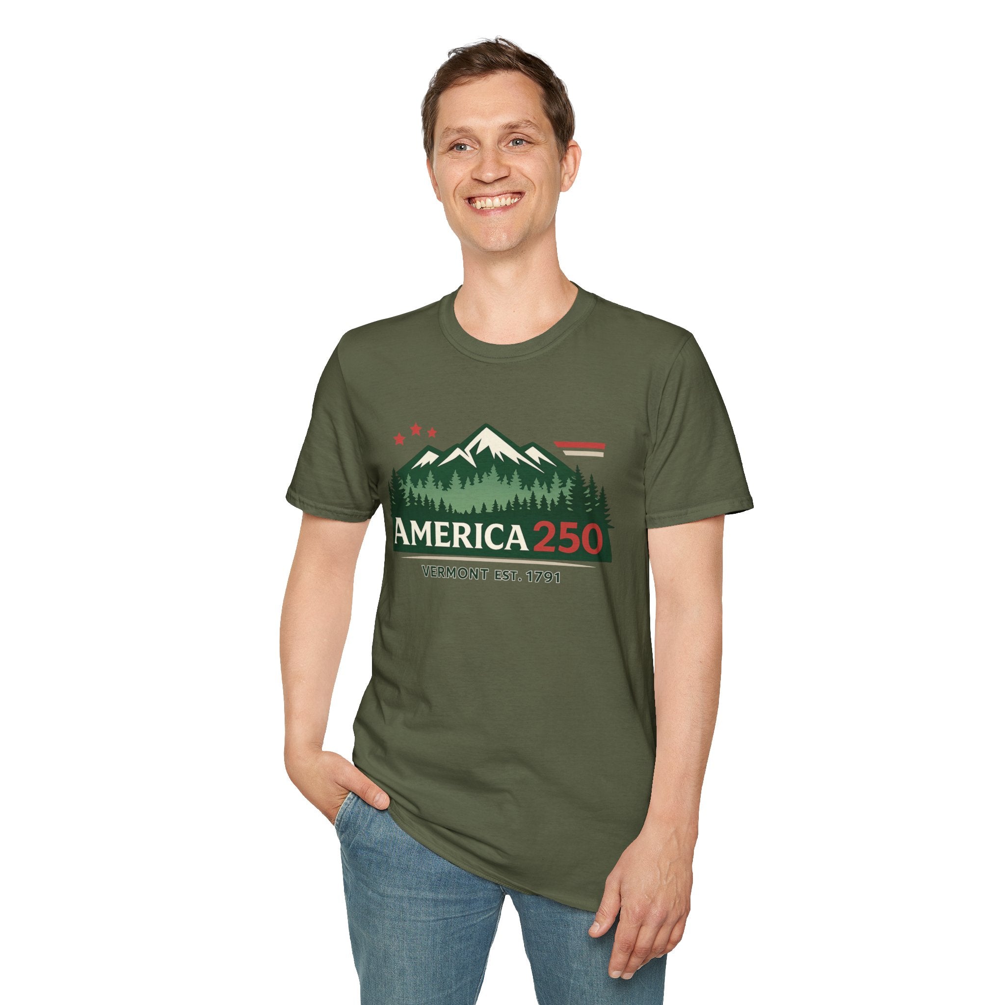 America 250 – Vermont Est. 1791 Mountain Star Vintage Tee Design
