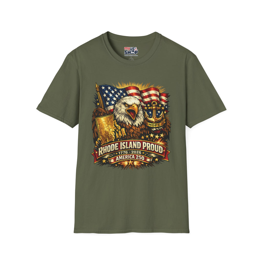 Rhode Island Proud America 250 T-Shirt — Patriotic Eagle Graphic Tee
