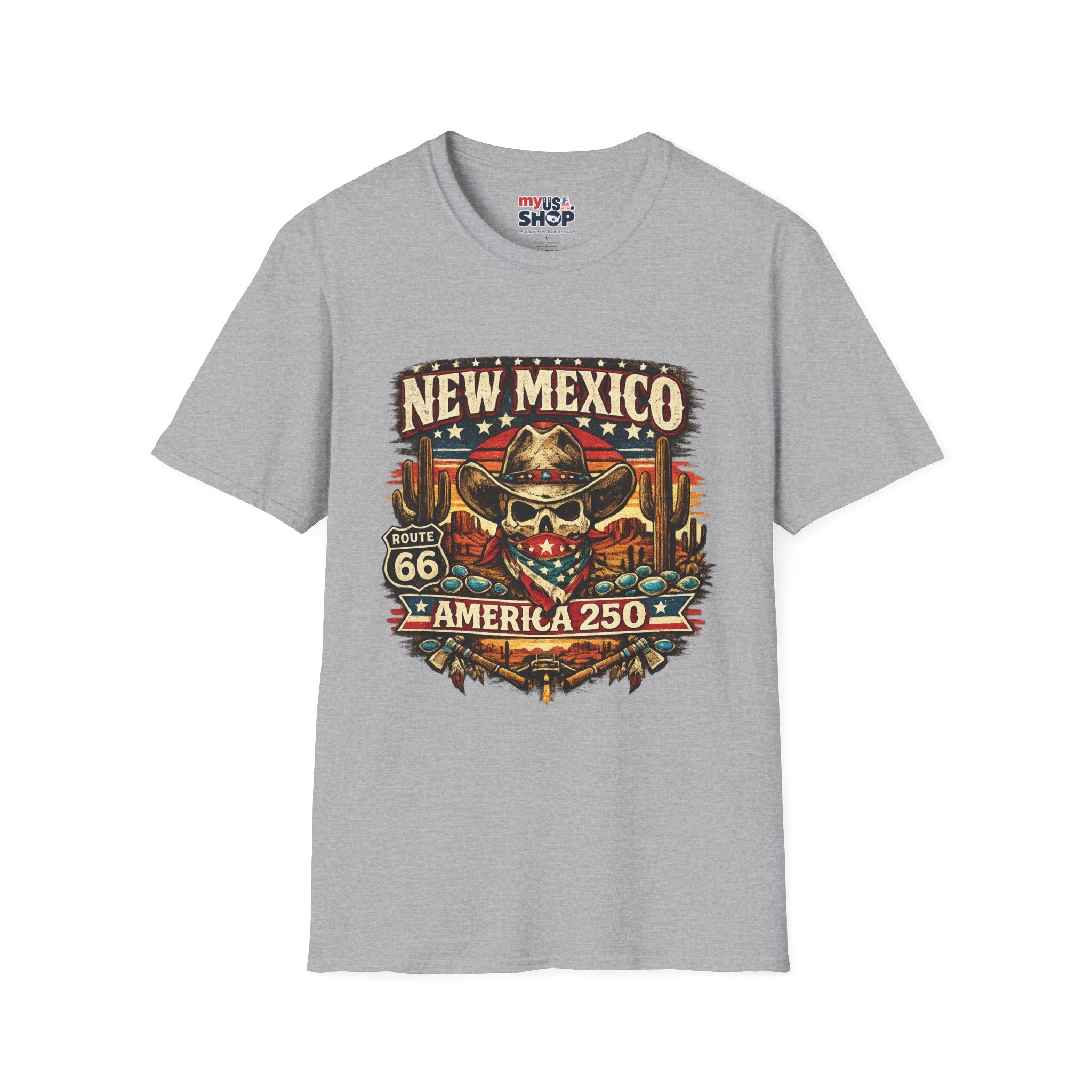 America 250 x New Mexico Skull Cowboy — Vintage Route 66 Desert