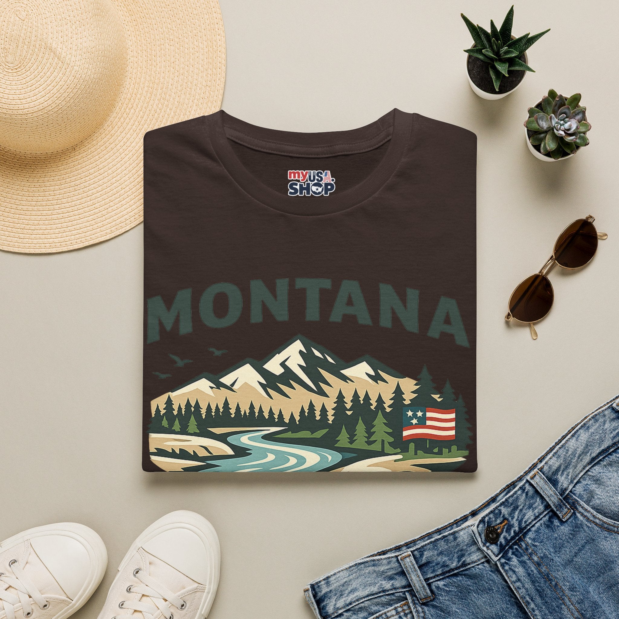 America 250 x Montana Mountain Scenic T-Shirt — Retro Nature Design