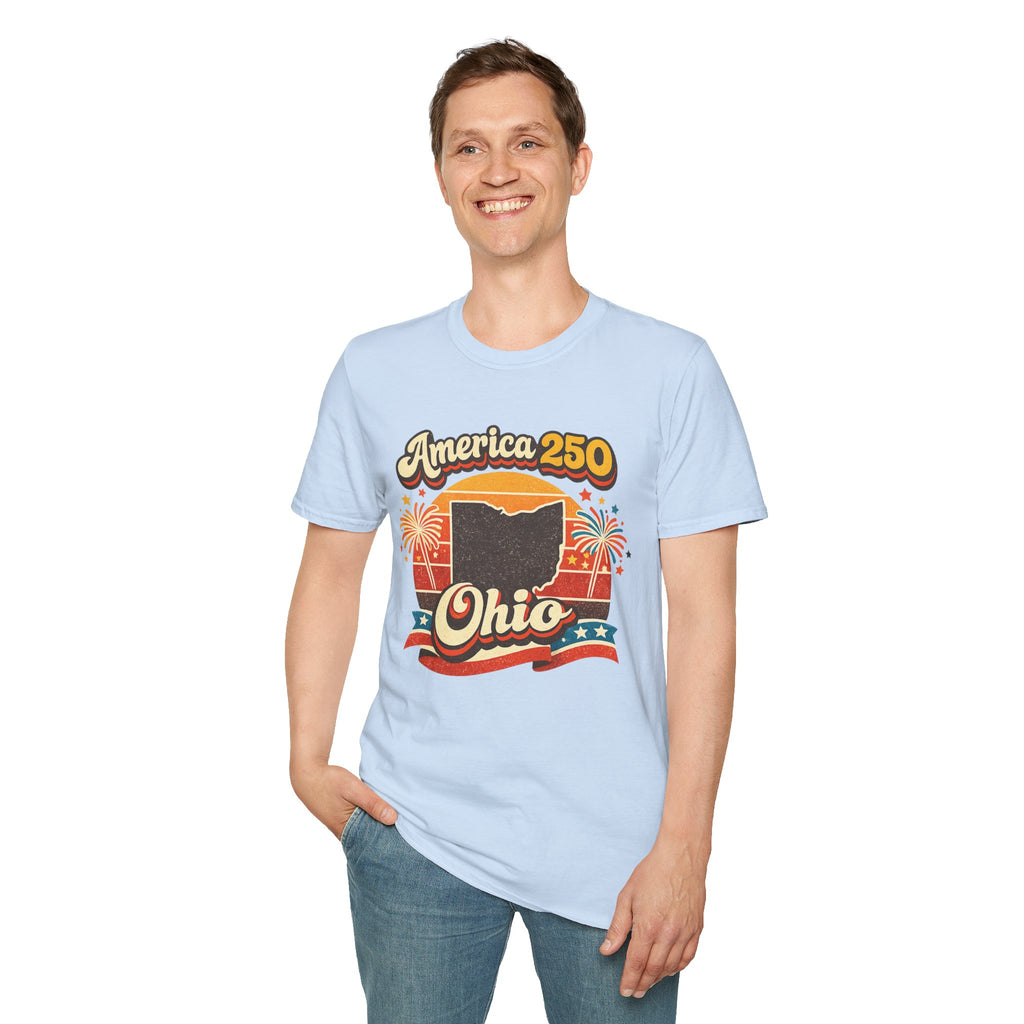America 250 Ohio T‑Shirt — Retro Fireworks Bicentennial Celebration Tee