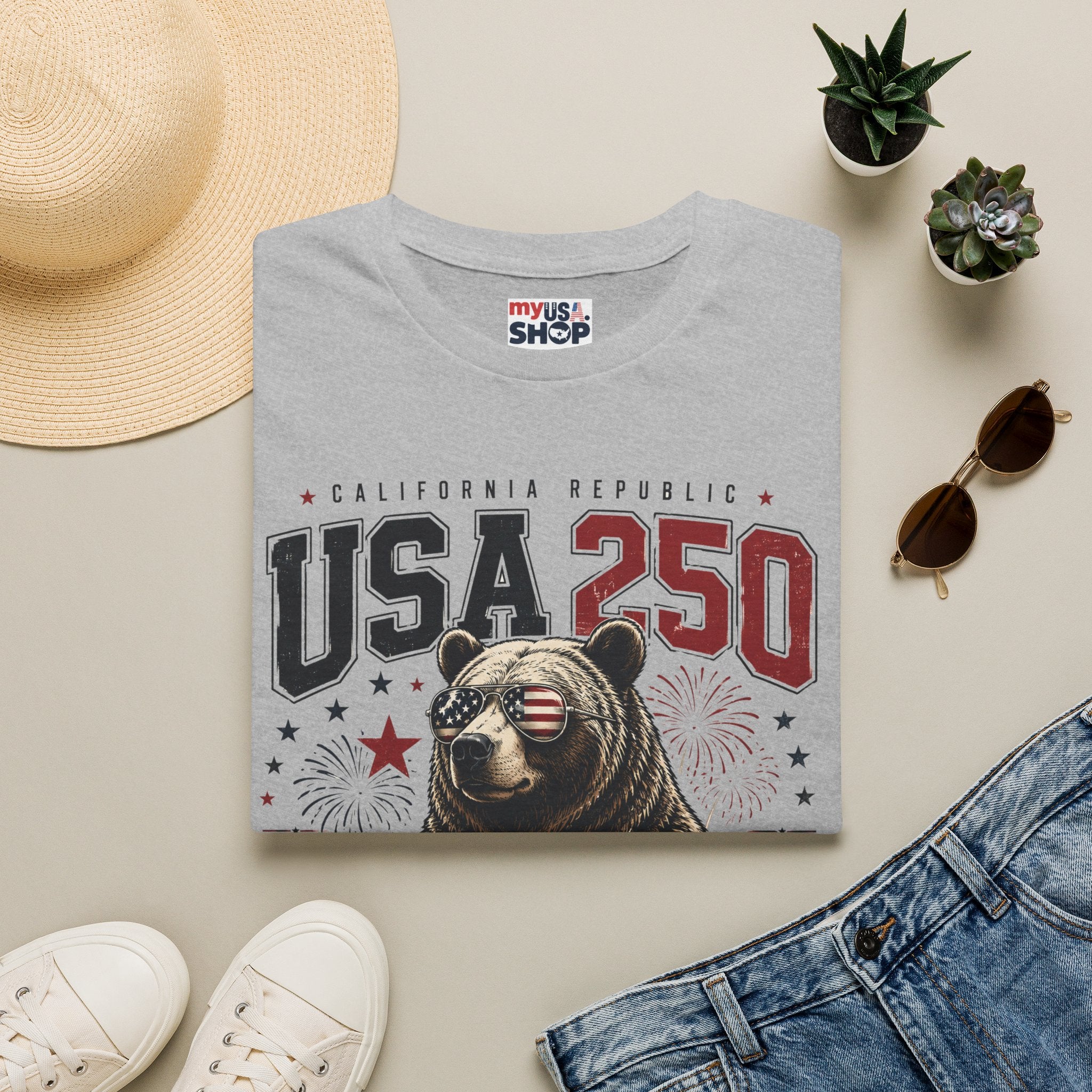 USA 250 California Republic Bear T-Shirt — 1776–2026 Bicentennial Celebration America