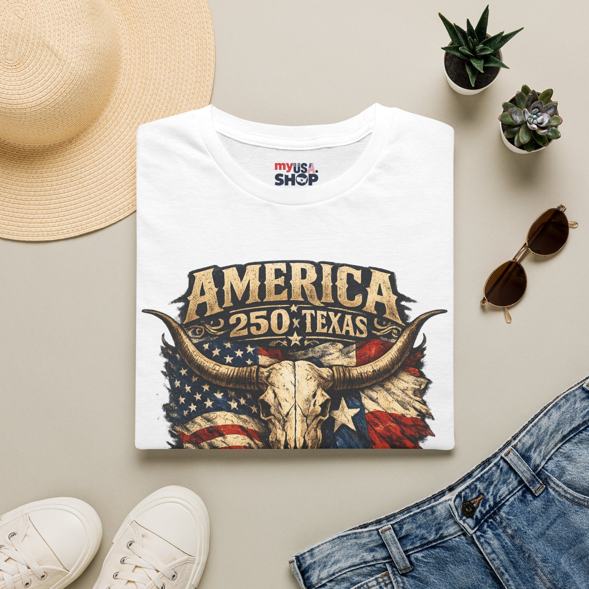 America 250 Texas T-Shirt — 250th Anniversary Vintage Flag Design