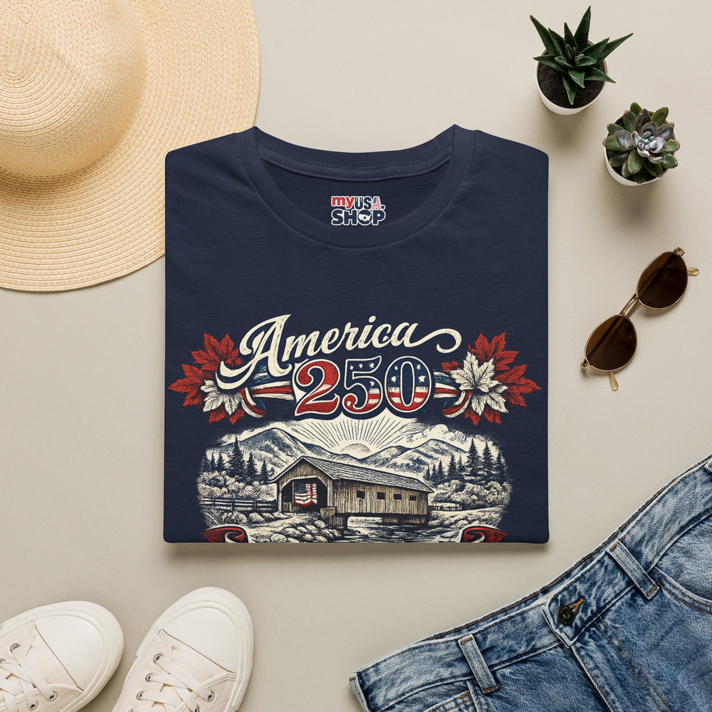 America 250 Vintage T-Shirt — Vermont Patriotic Vermont Mountains Tee