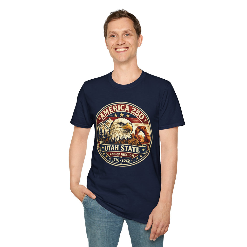 America 250 Utah State Tee — Land of Freedom Eagle Graphic Shirt