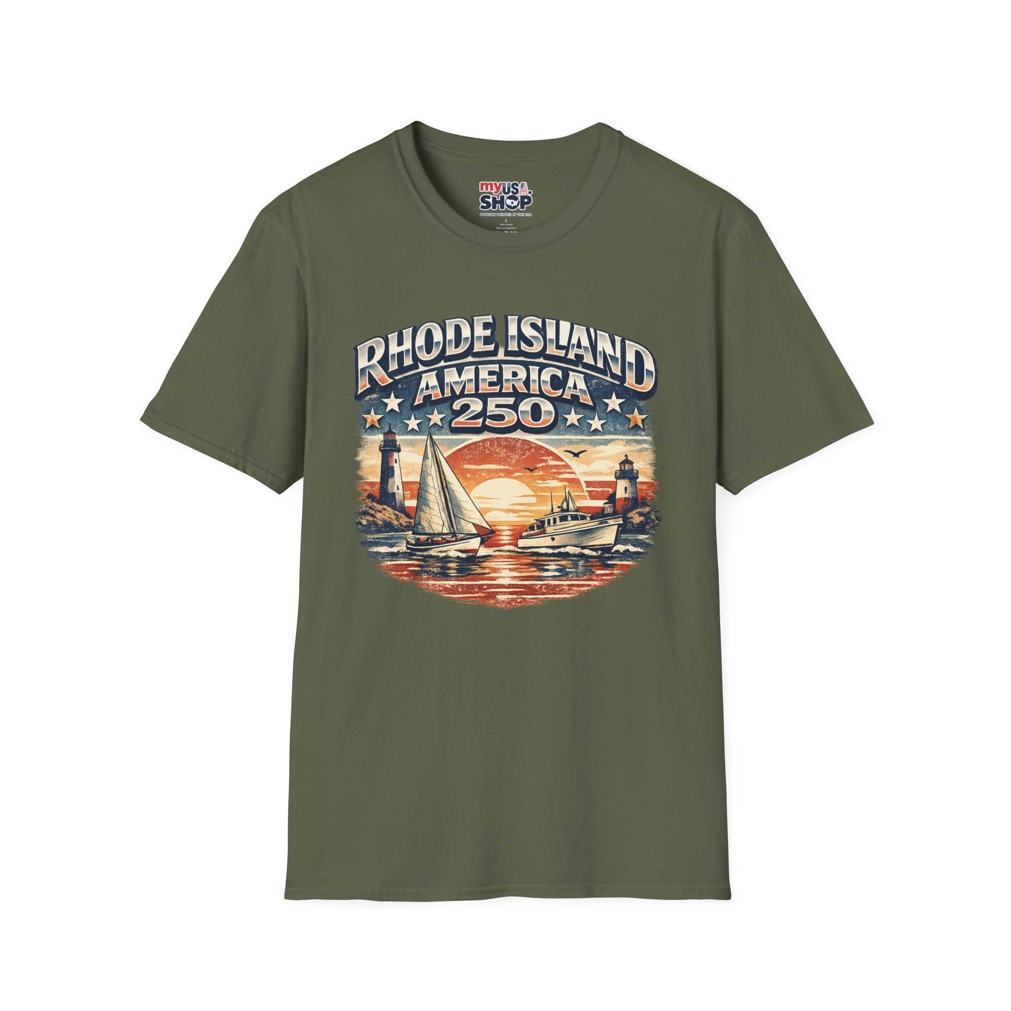 Rhode Island America 250 Shirt — Nautical Sunset Sailing Tee