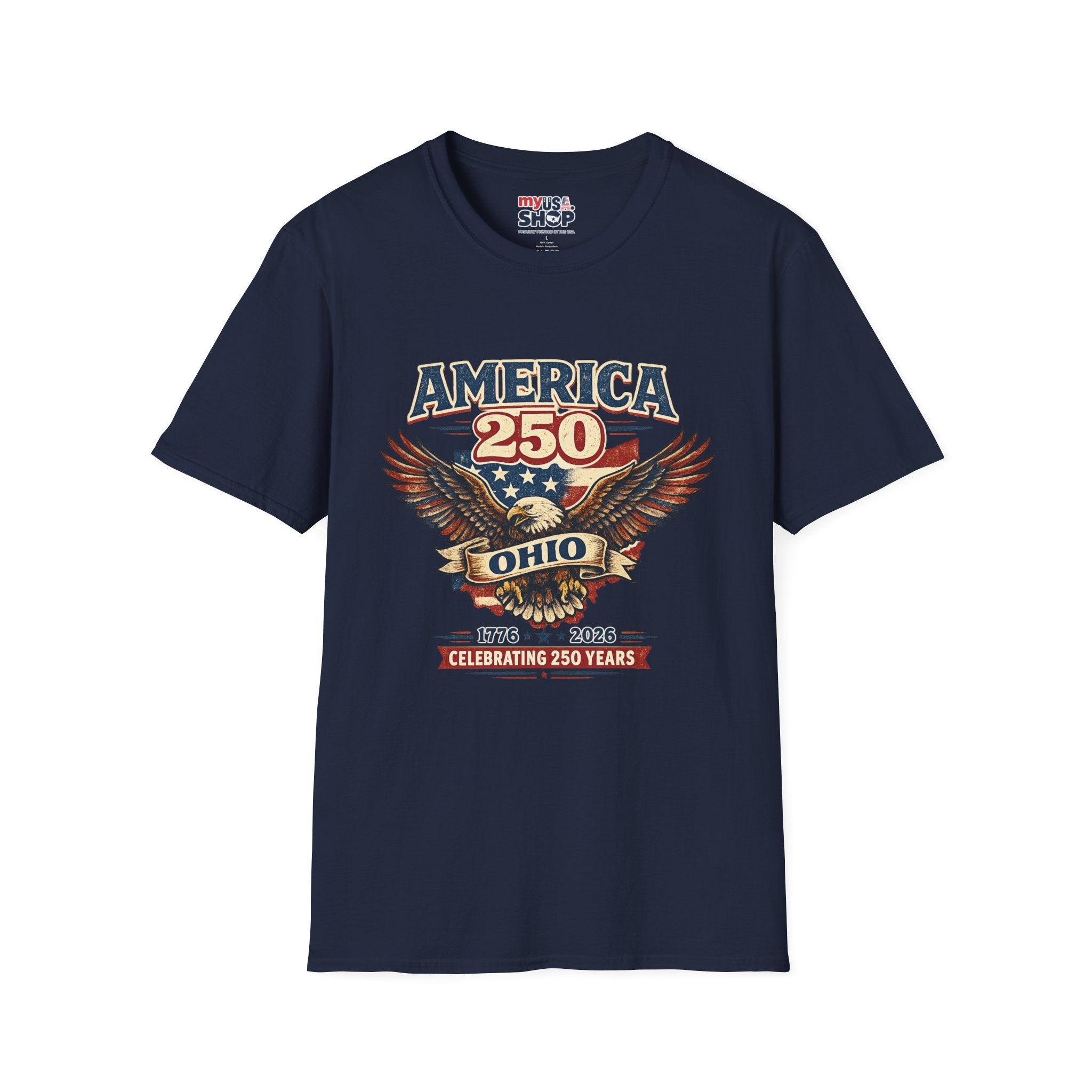 America 250 – Ohio Eagle Ribbon 1776–2026 Vintage Tee Desig