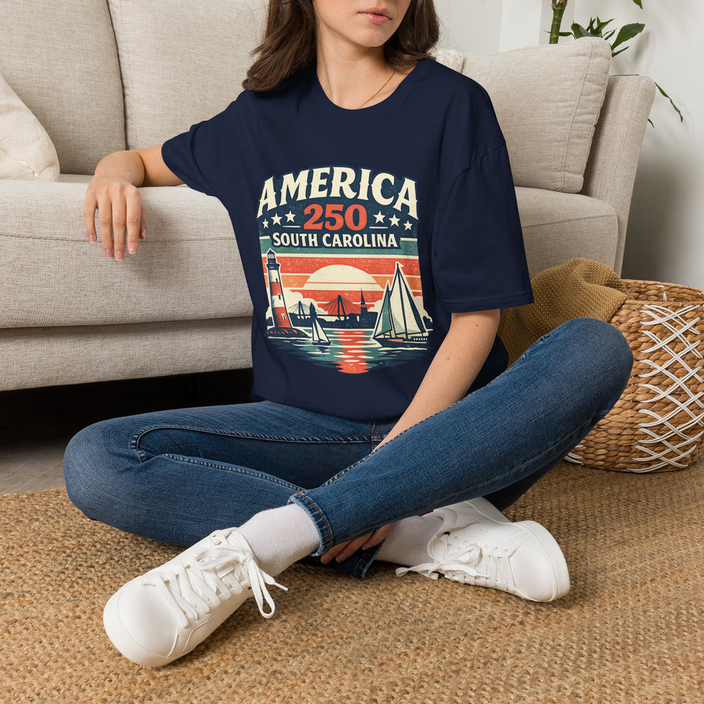 America 250 South Carolina T-Shirt – Retro Sunset Sailing Patriotic Tee