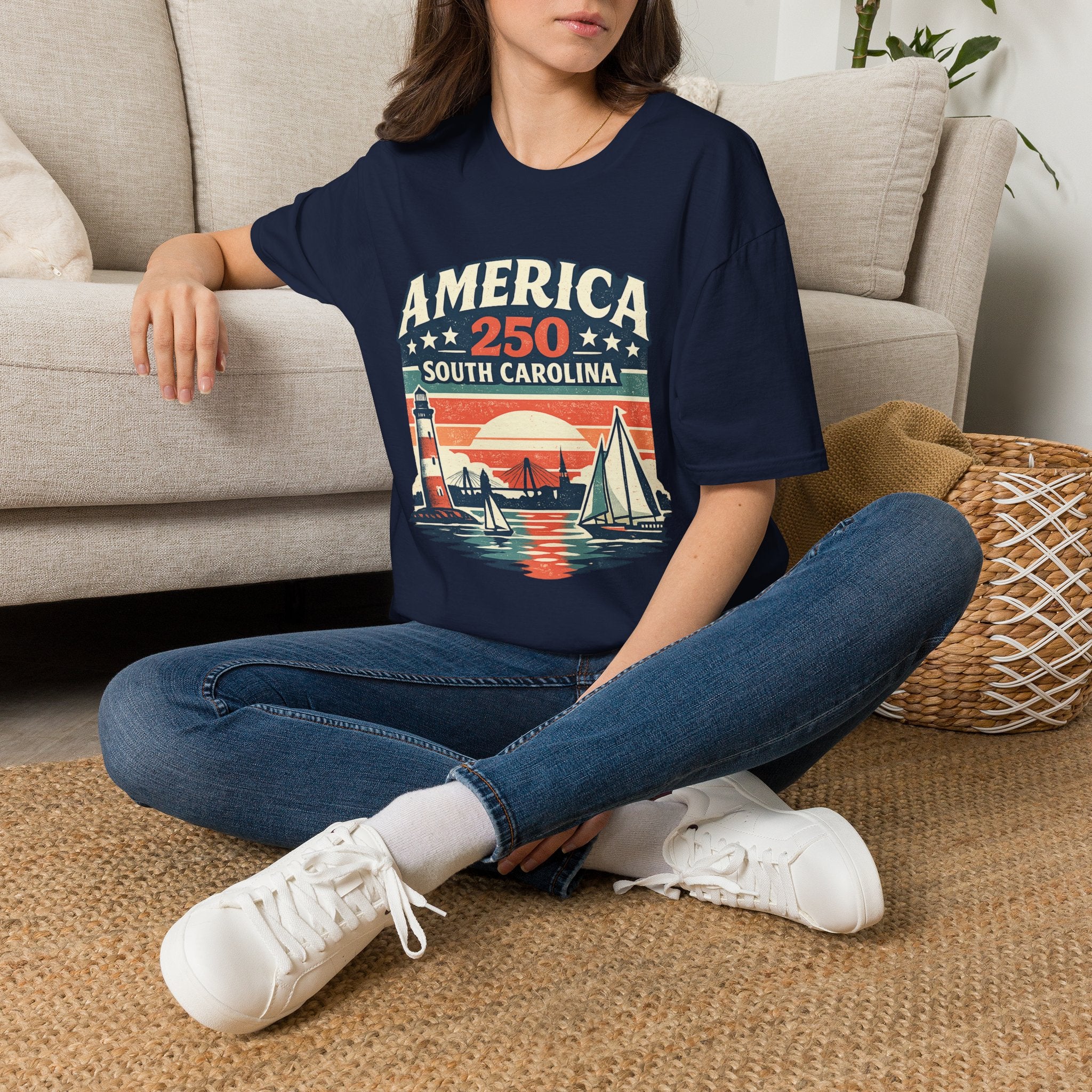 America 250 South Carolina T-Shirt – Retro Sunset Sailing Patriotic Tee