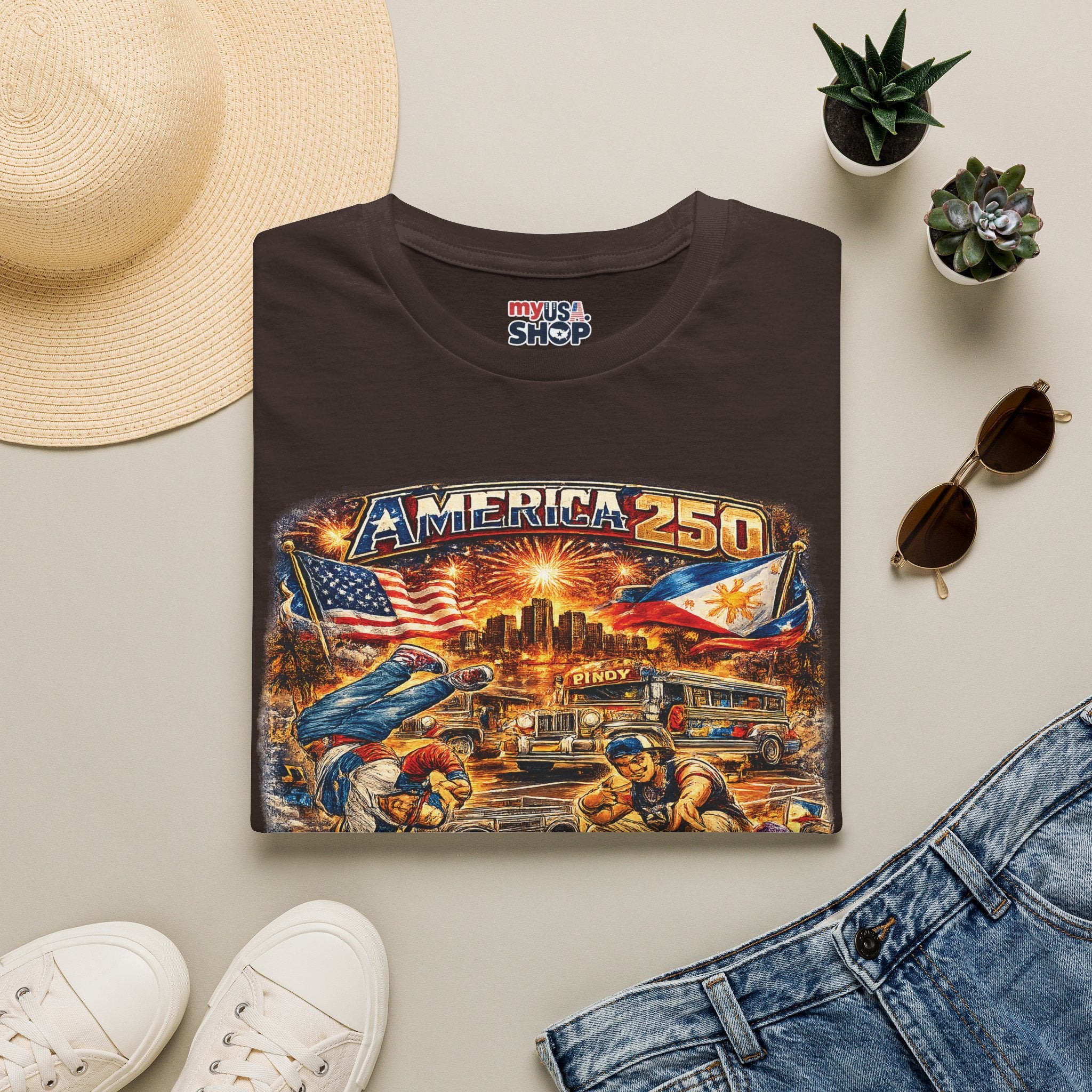 America 250 Celebration — Patriotic Filipino Culture Graphic