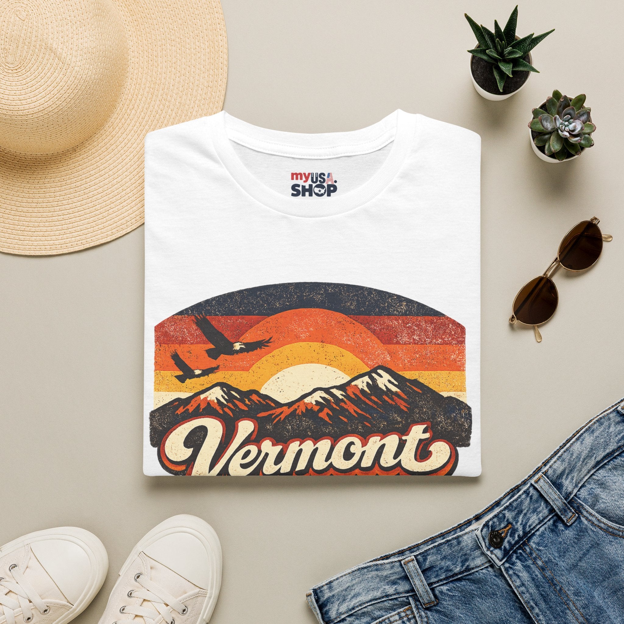 America 250 – Vermont Eagle Mountain Sunset Vintage Tee Design
