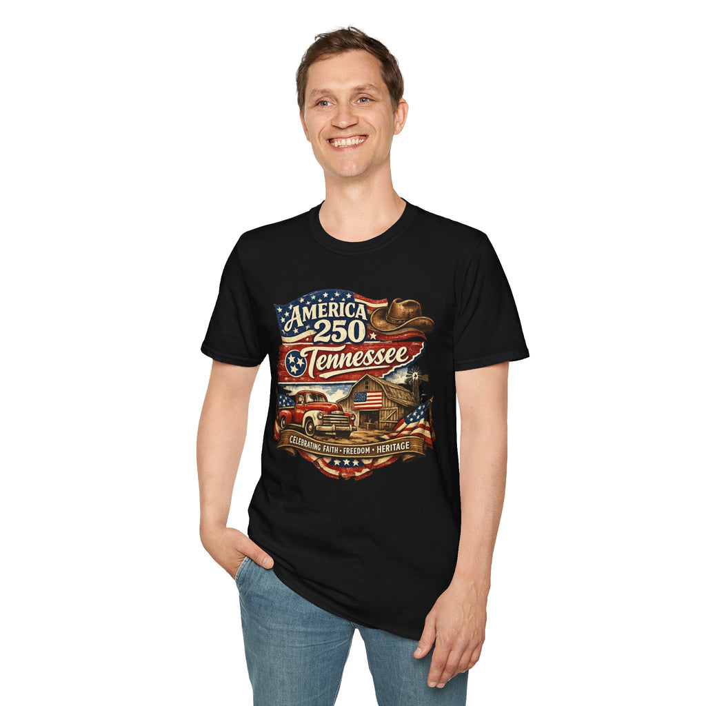 America 250 Tennessee T-Shirt — Celebrating Faith Freedom Heritage Graphic Tee