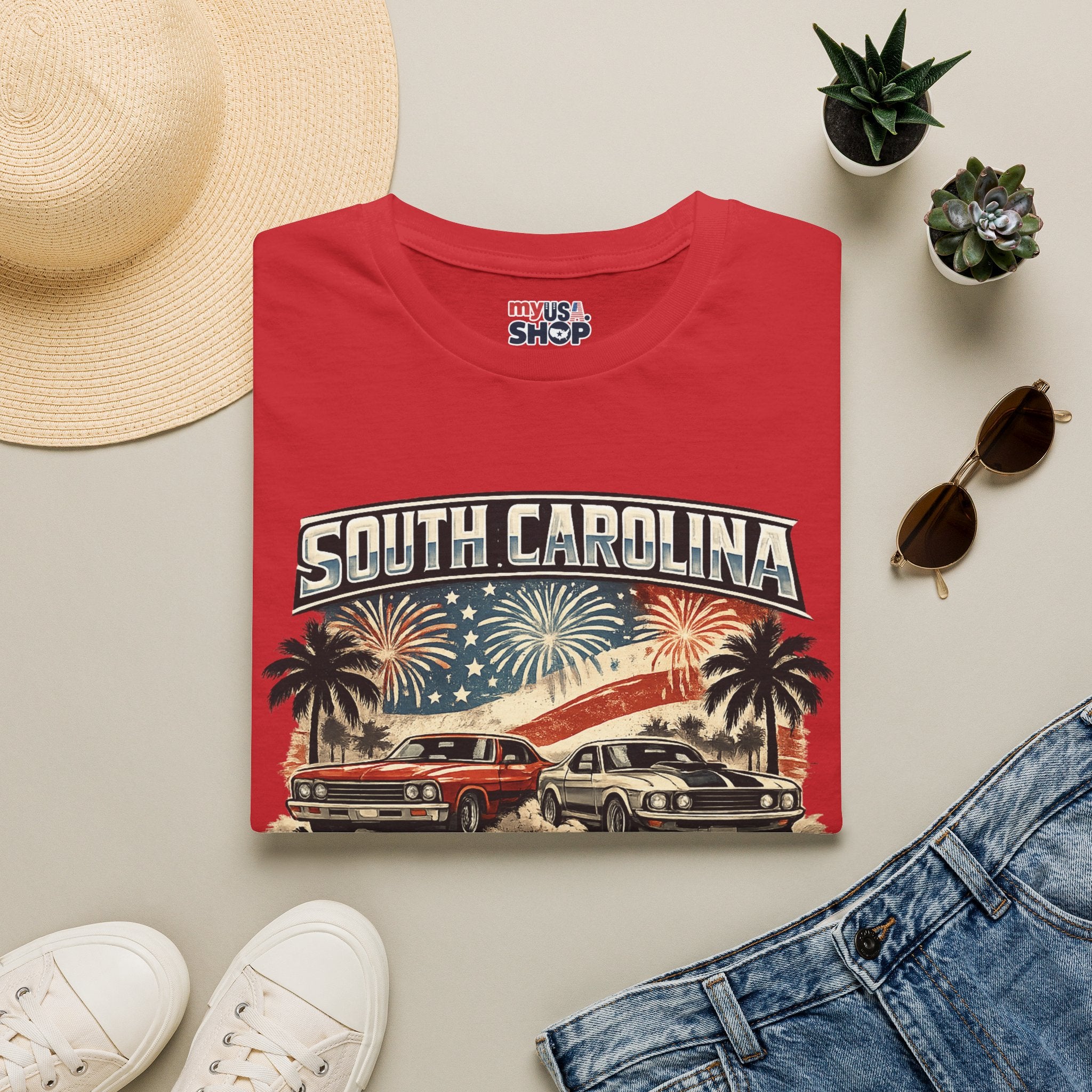 America 250 South Carolina Retro Fireworks T-Shirt