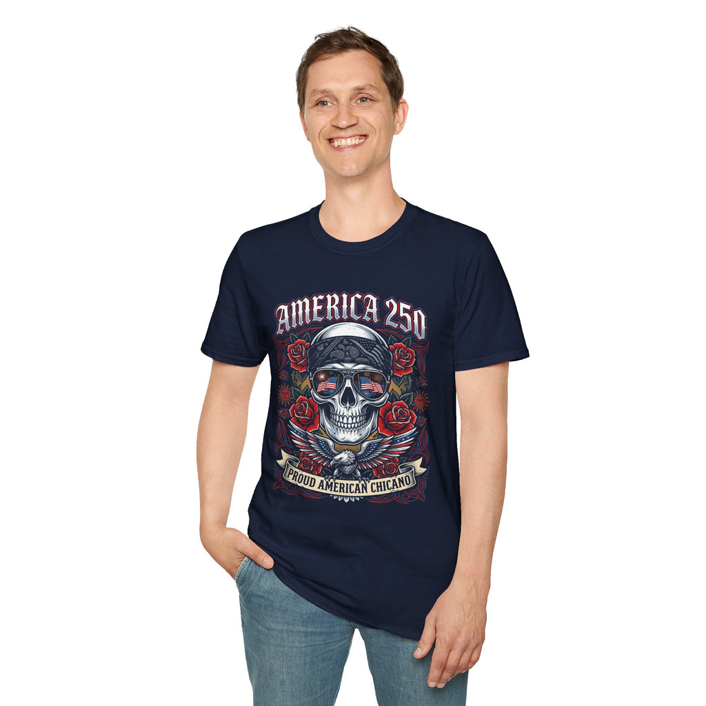 America 250 Chicano Skull– Patriotic Sugar Skull with Roses