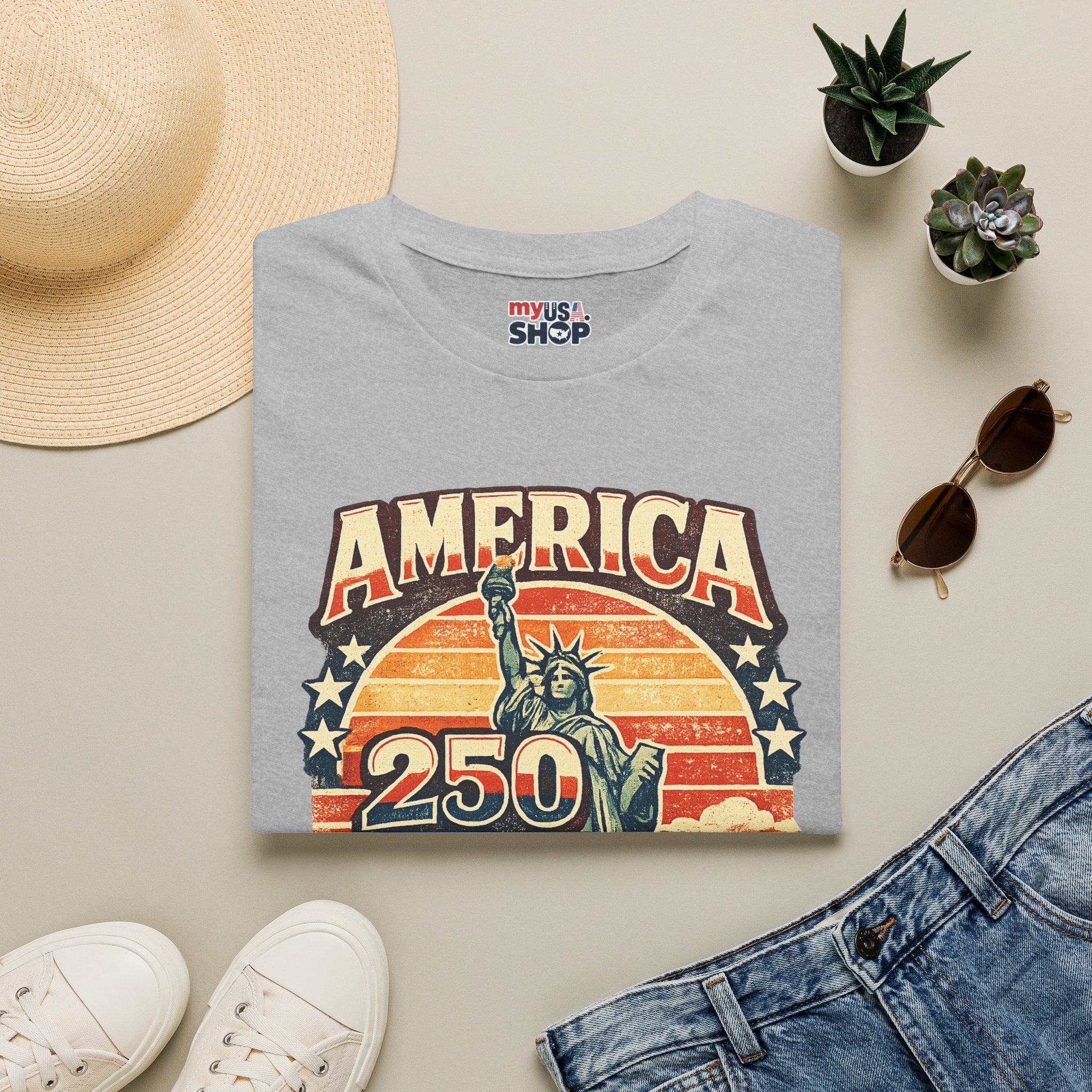 America 250 New York T-Shirt — Retro Statue of Liberty Graphic