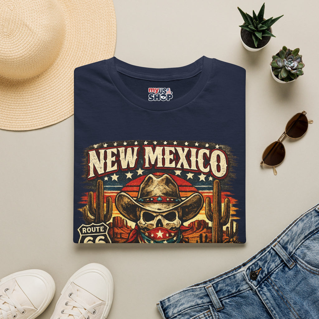 America 250 New Mexico Skull Cowboy T-Shirt — Route 66 Americana Desert Tee