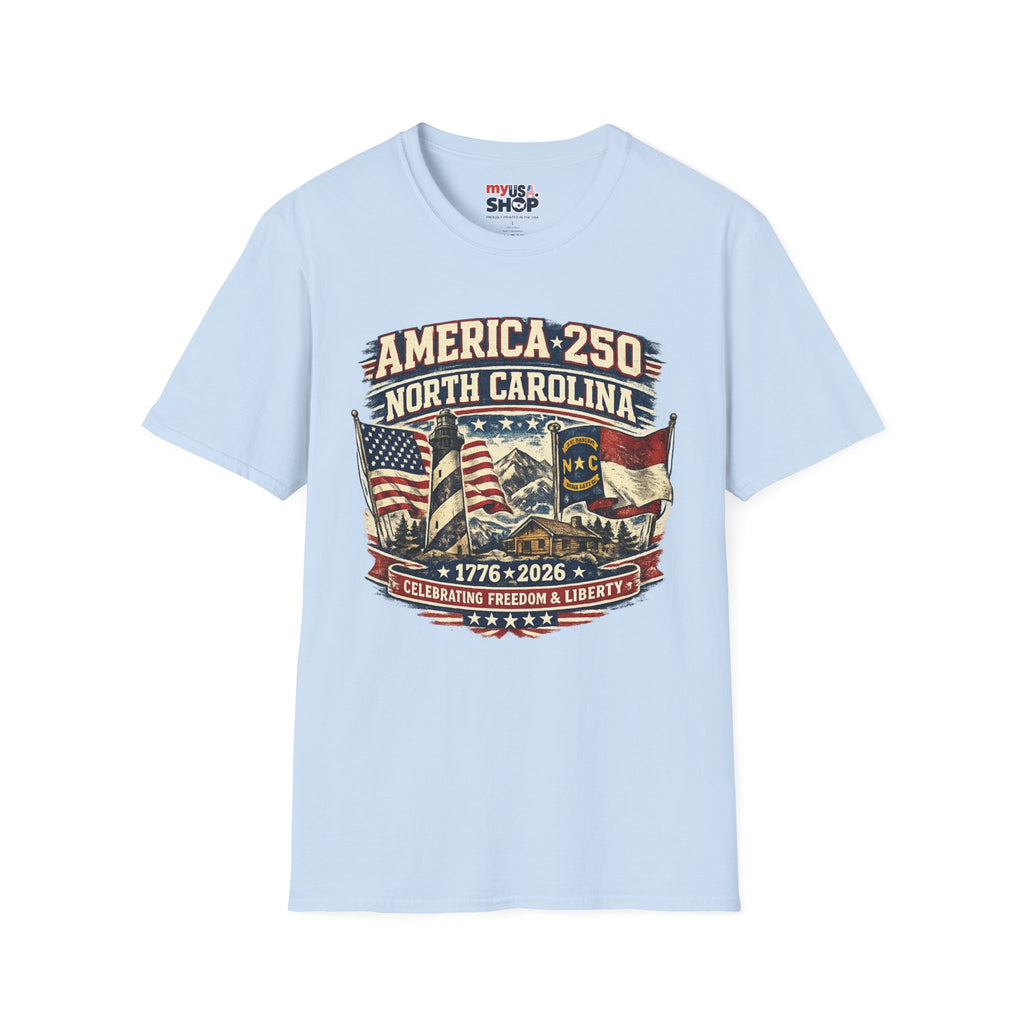 America 250 North Carolina T-Shirt — 1776–2026 Patriotic State Pride Tee
