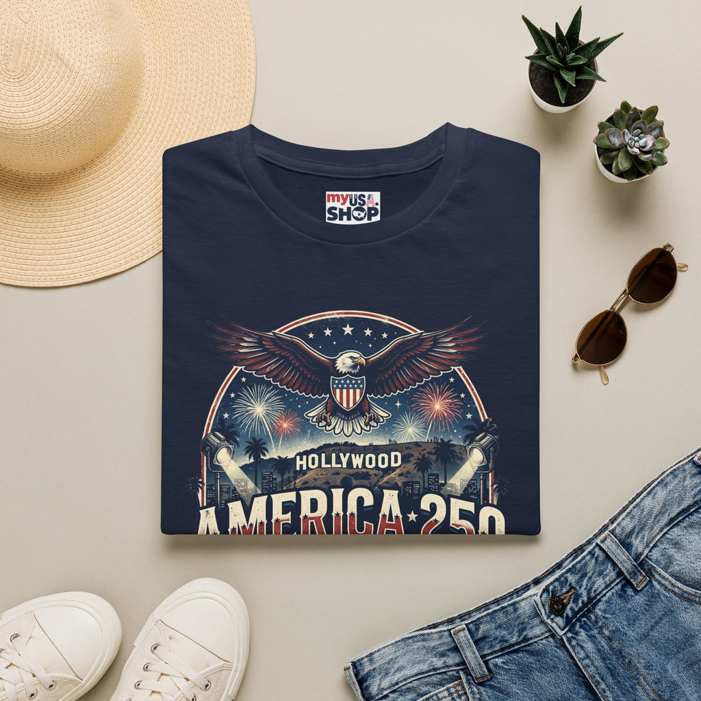 America 250 Graphic T-Shirt — Hollywood Stars & Stripes Eagle Design