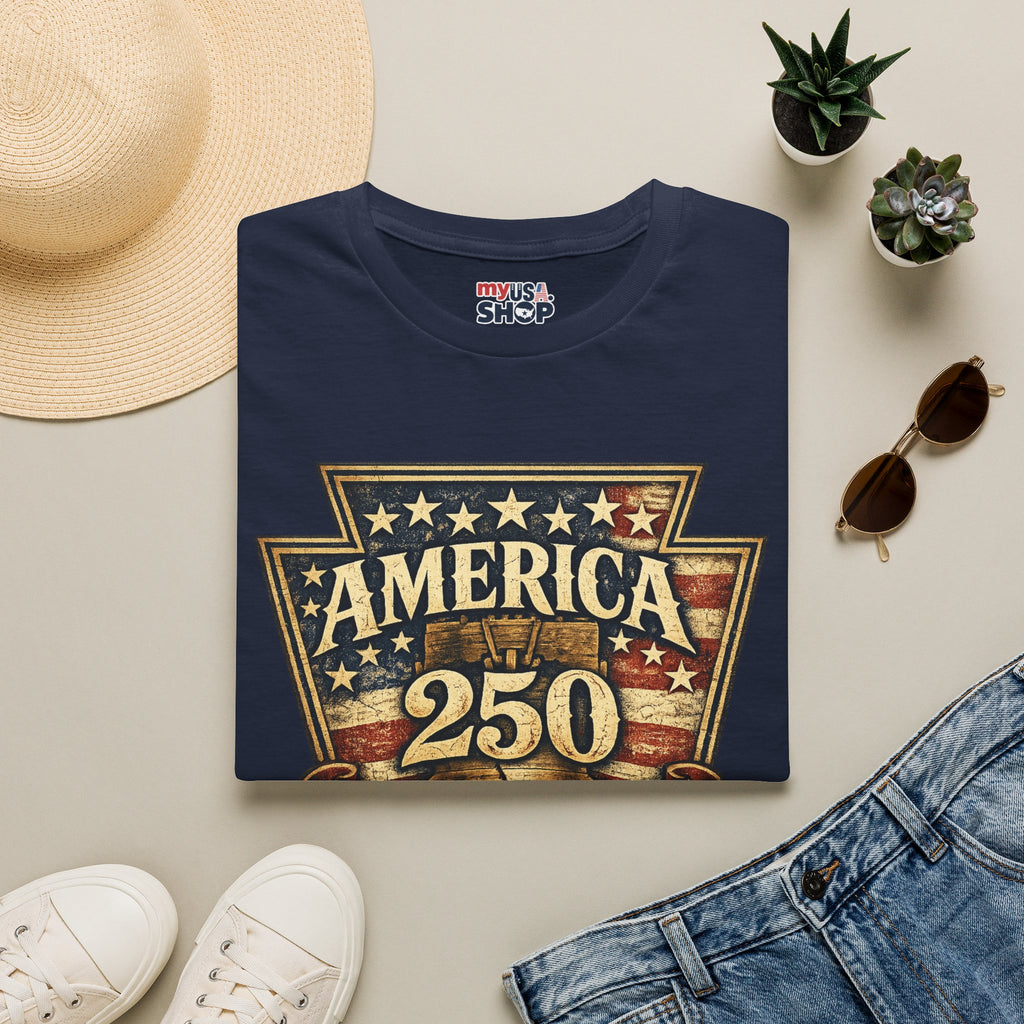 Pennsylvania America 250 Shirt — Keystone State Vintage Badge Graphic Tee