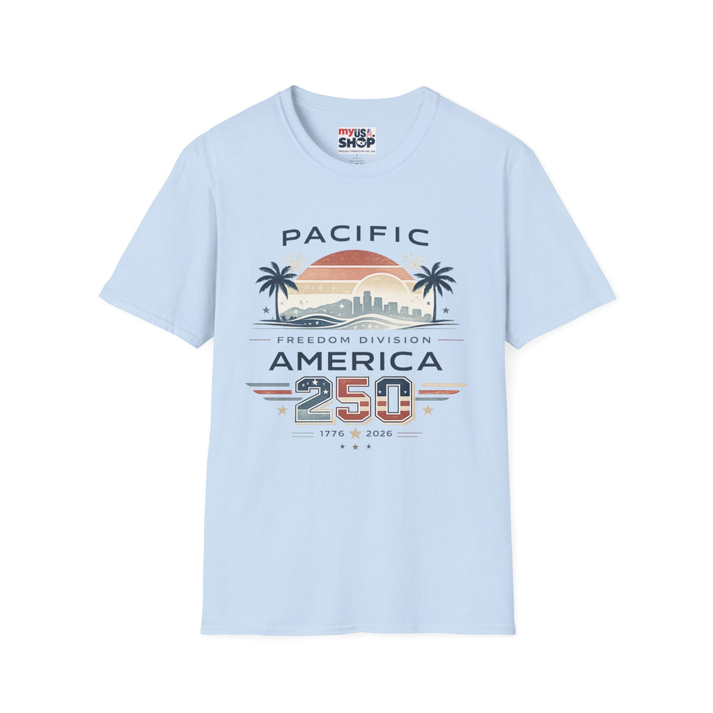 Pacific Freedom Division T-Shirt — Retro Palm Sunset America 250 Graphic Tee