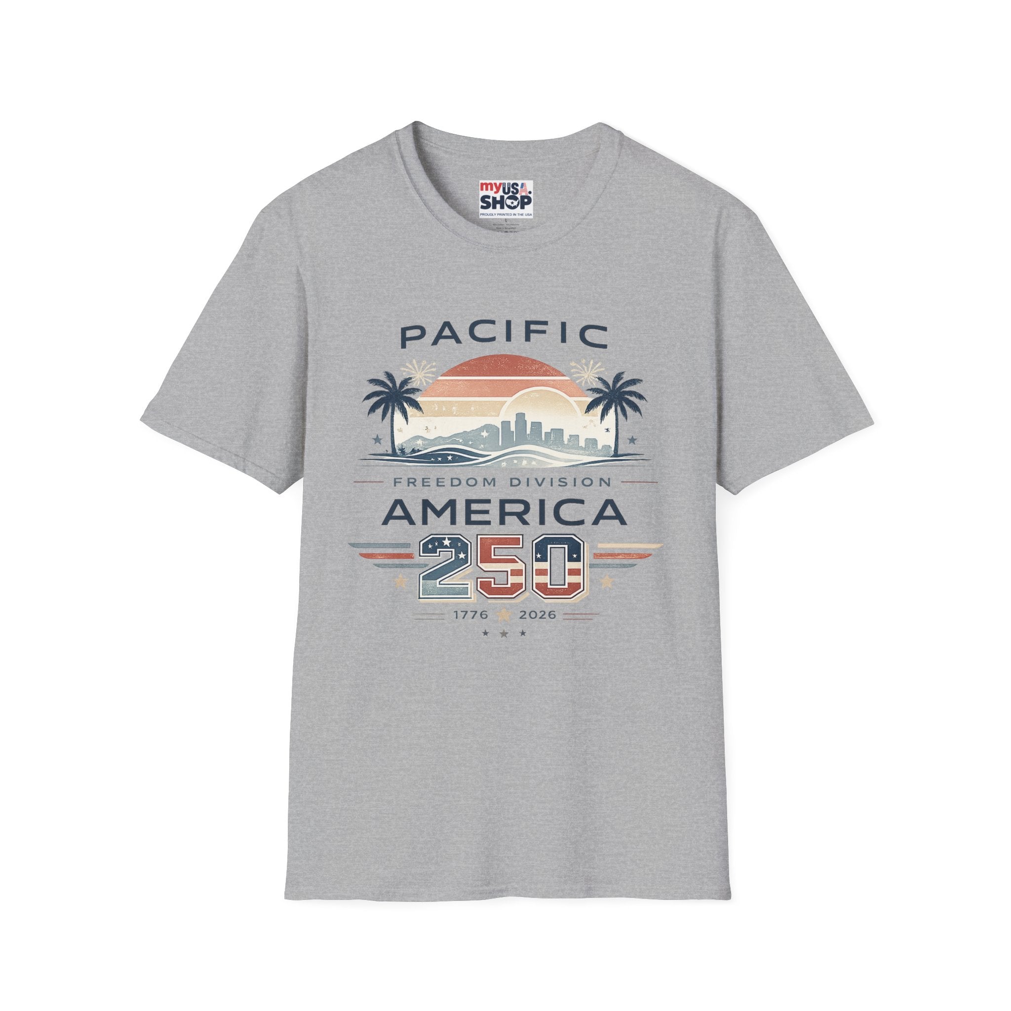 Pacific Freedom Division T-Shirt — Retro Palm Sunset America 250 Graphic Tee