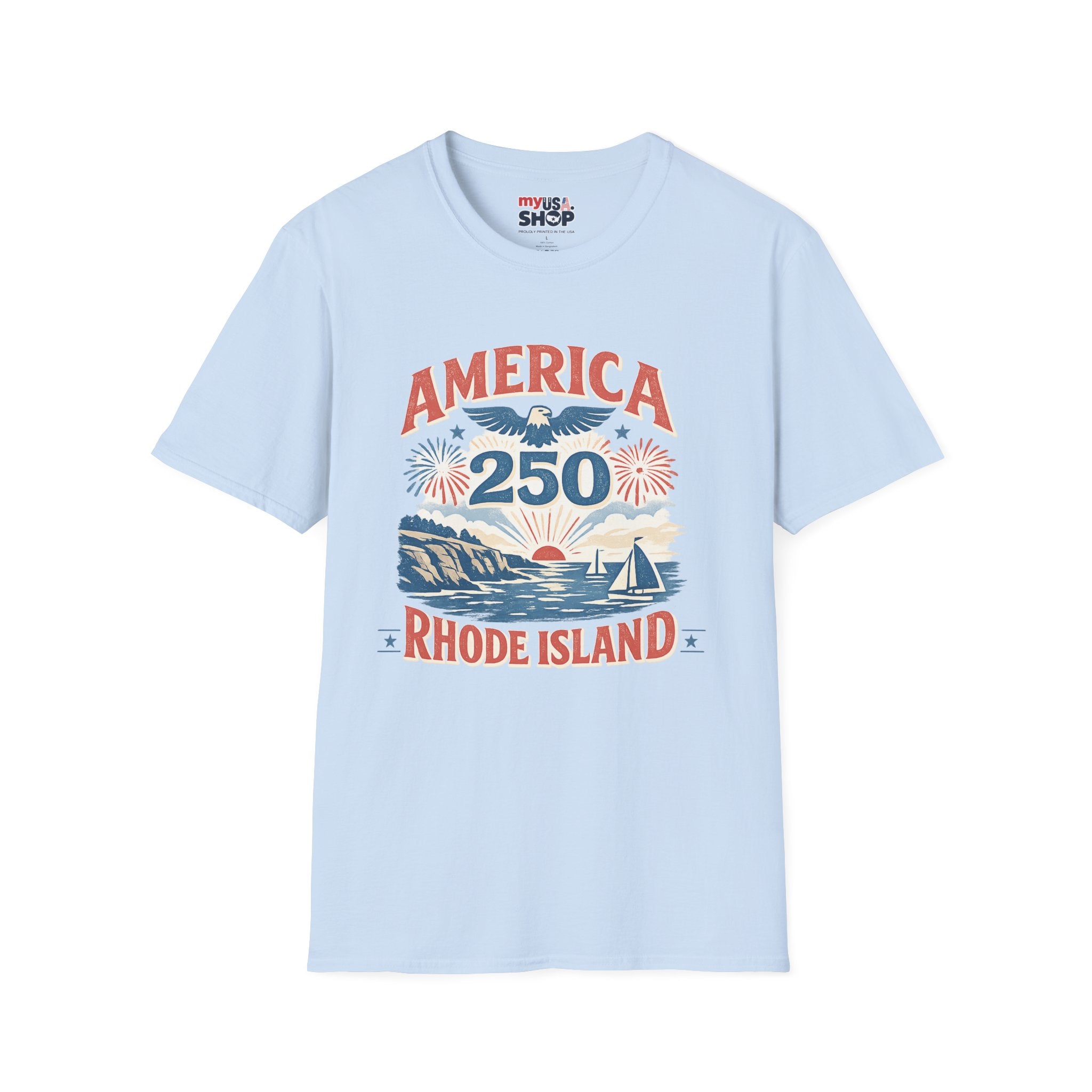 America 250 Rhode Island Shirt — Coastal Fireworks Patriotic Tee