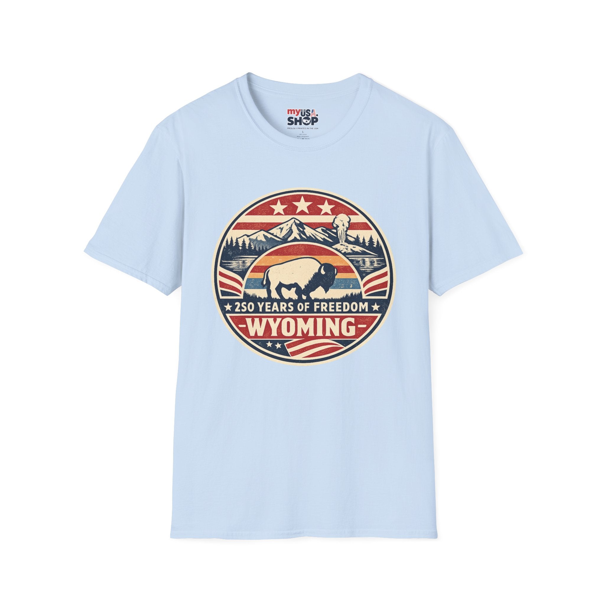 Wyoming Buffalo Tee — America 250 Retro Mountain Graphic T-Shirt