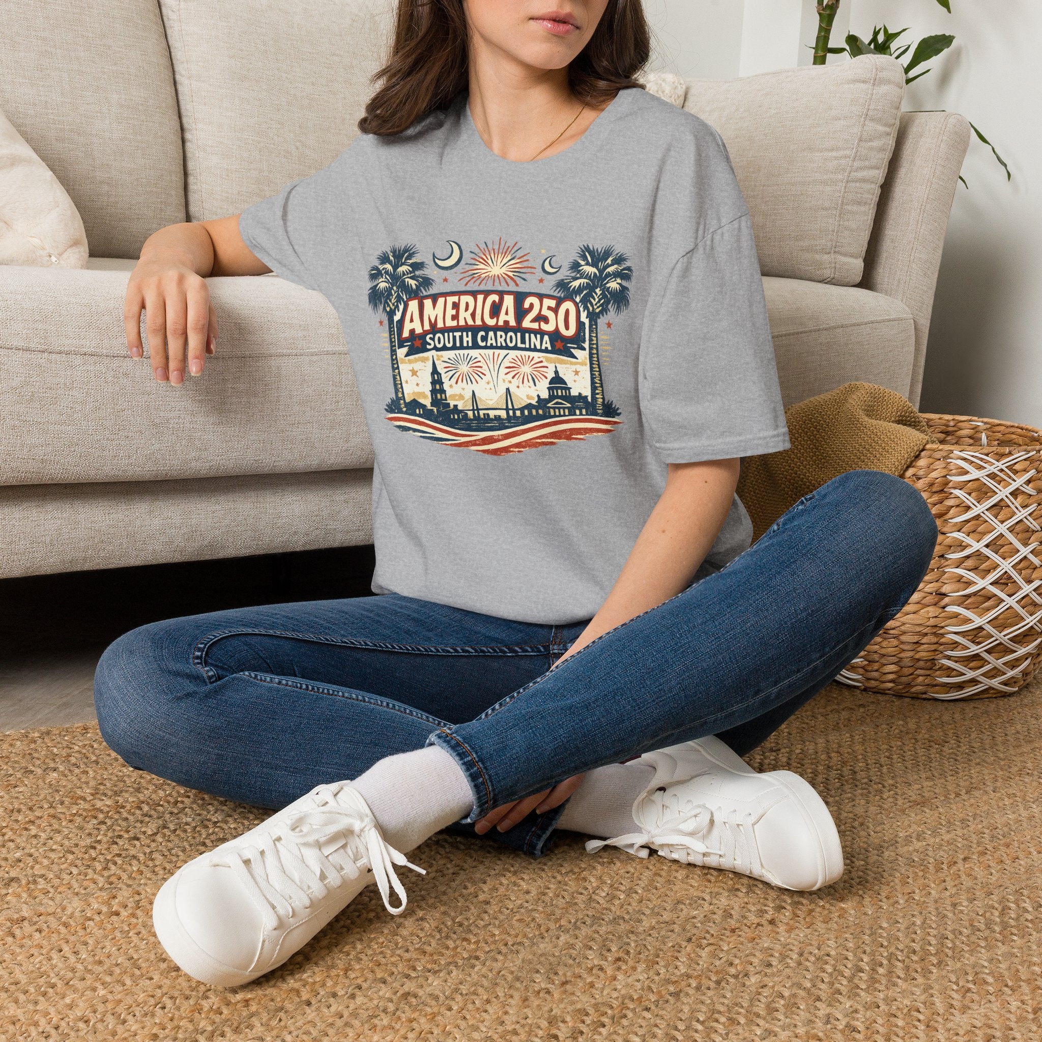 America 250 South Carolina T‑Shirt — Patriotic 250th Anniversary Tee with Palms & Fireworks