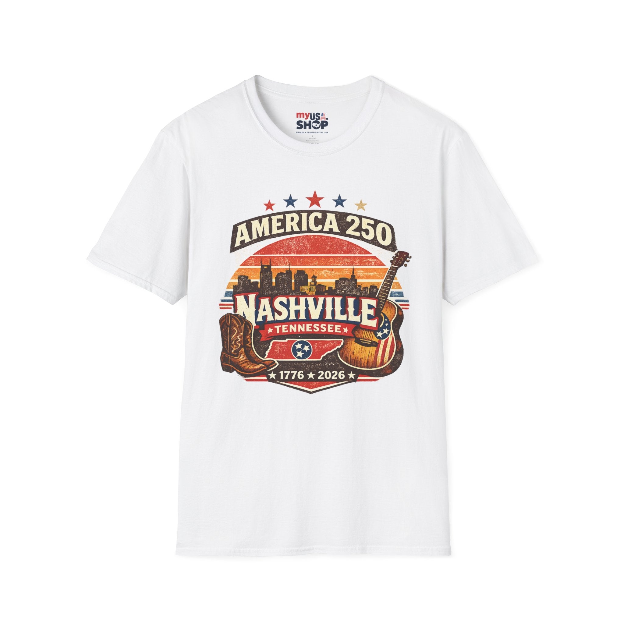 America 250 Nashville Tennessee T-Shirt — Patriotic Music City Graphic Tee