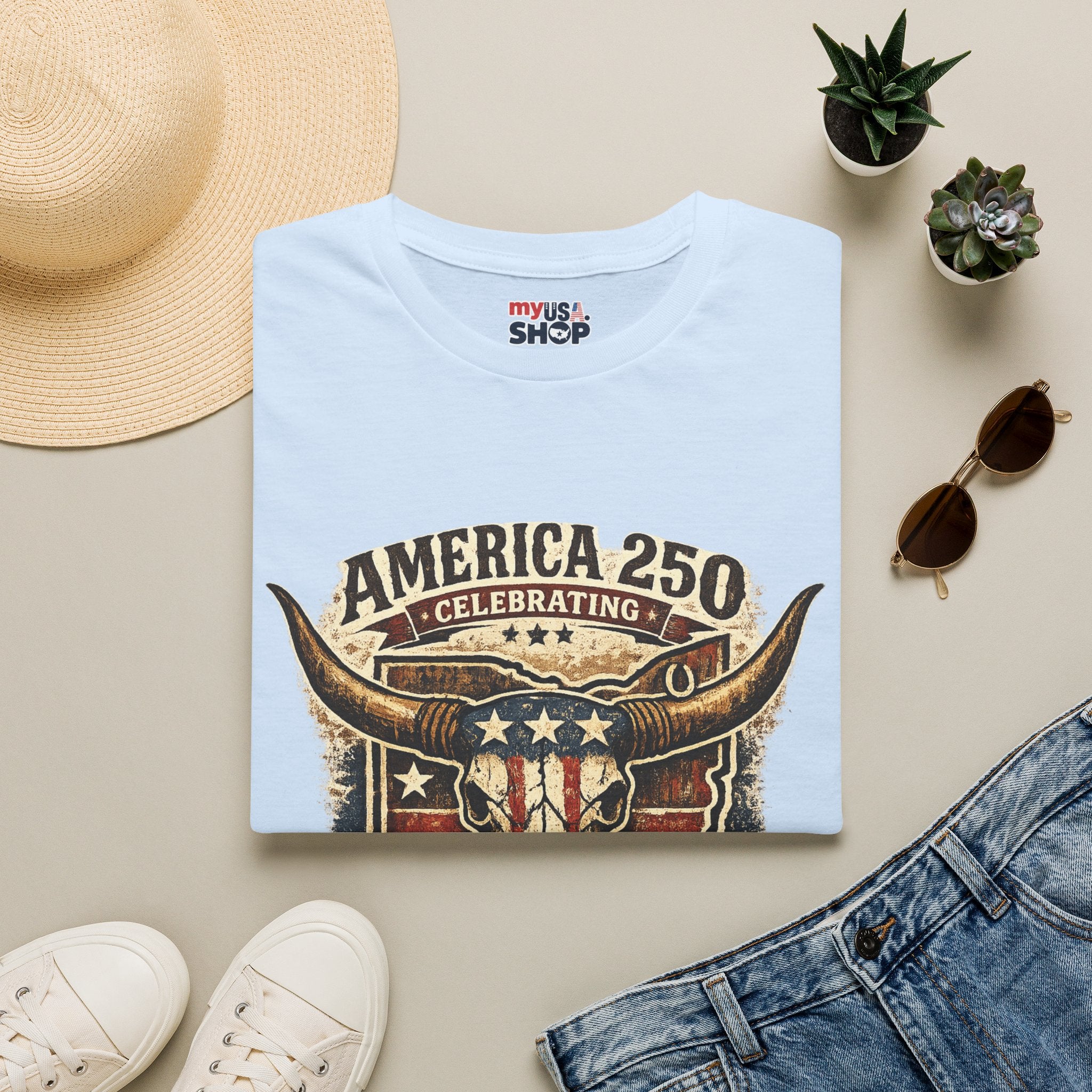 America 250 – Ohio Longhorn Skull Patriotic Vintage Tee Design